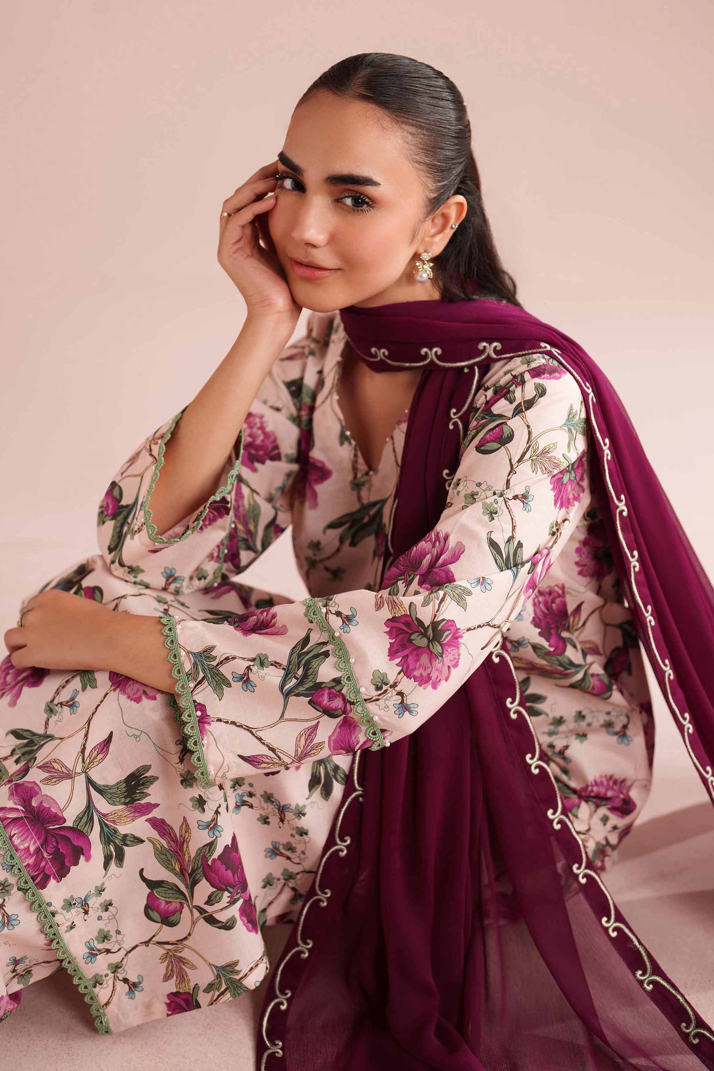 3 Piece - Printed Embroidered Suit - PE26-70 - Image 7