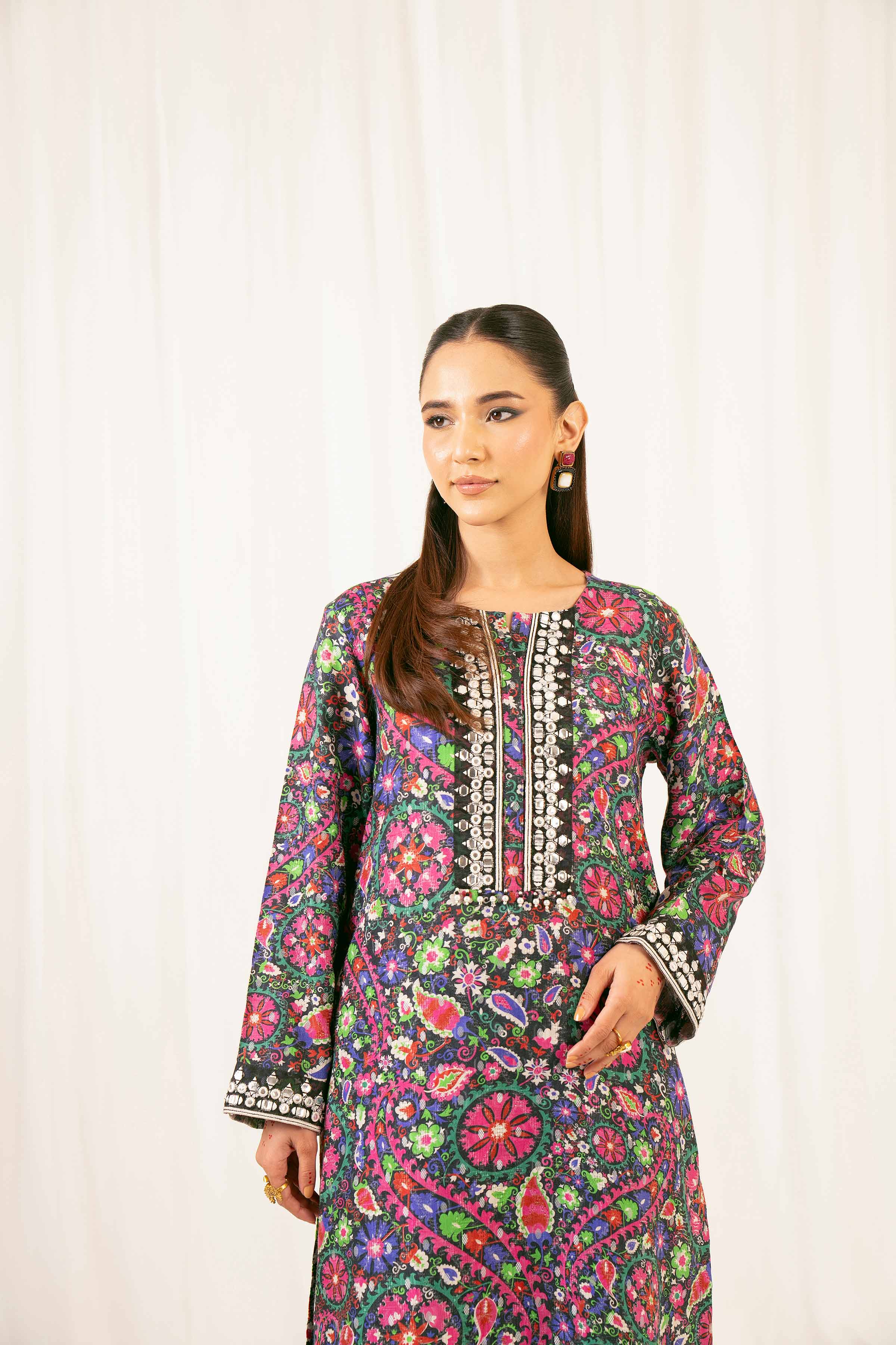 2 Piece - Printed Embroidered Suit - PFE25-28 - Image 5