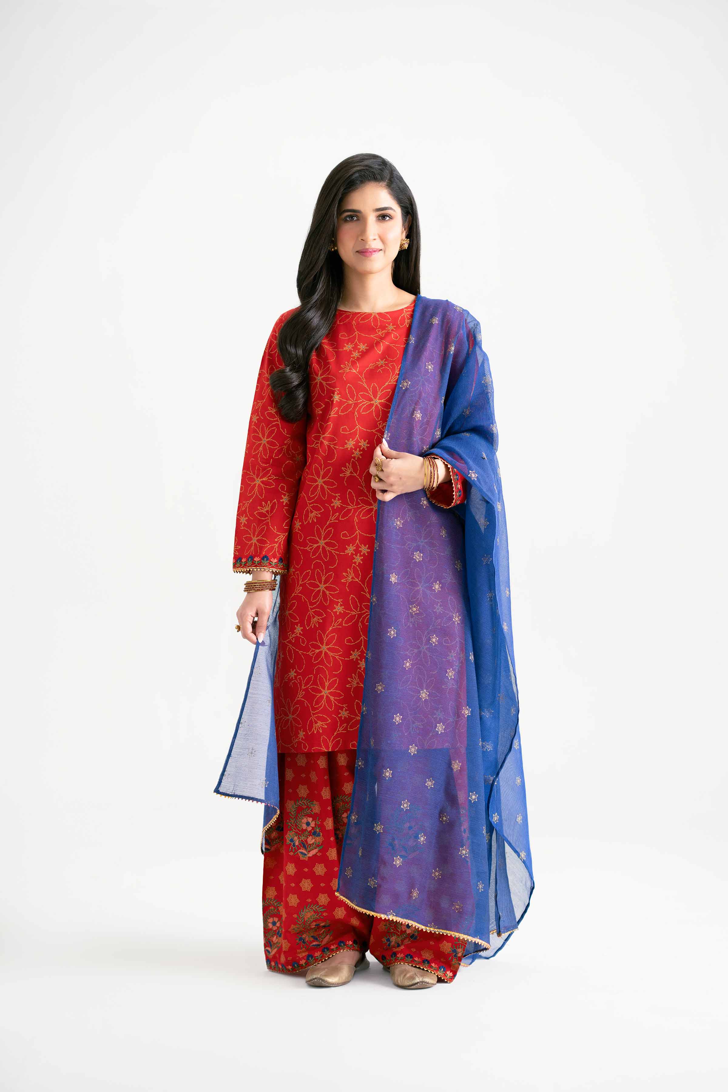 3 Piece - Printed Embroidered Suit - PMD25-03 M - Image 4