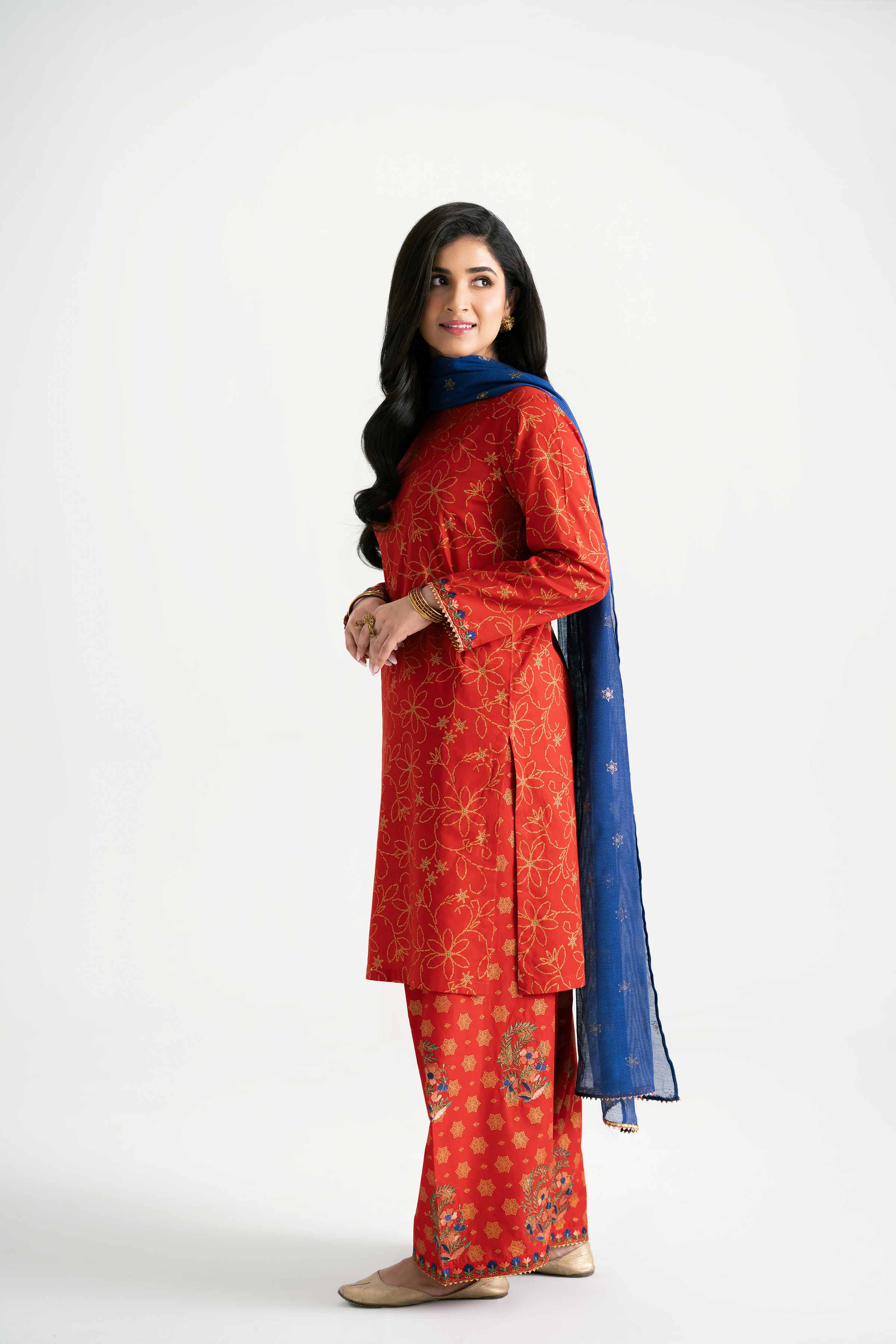 3 Piece - Printed Embroidered Suit - PMD25-03 M - Image 5