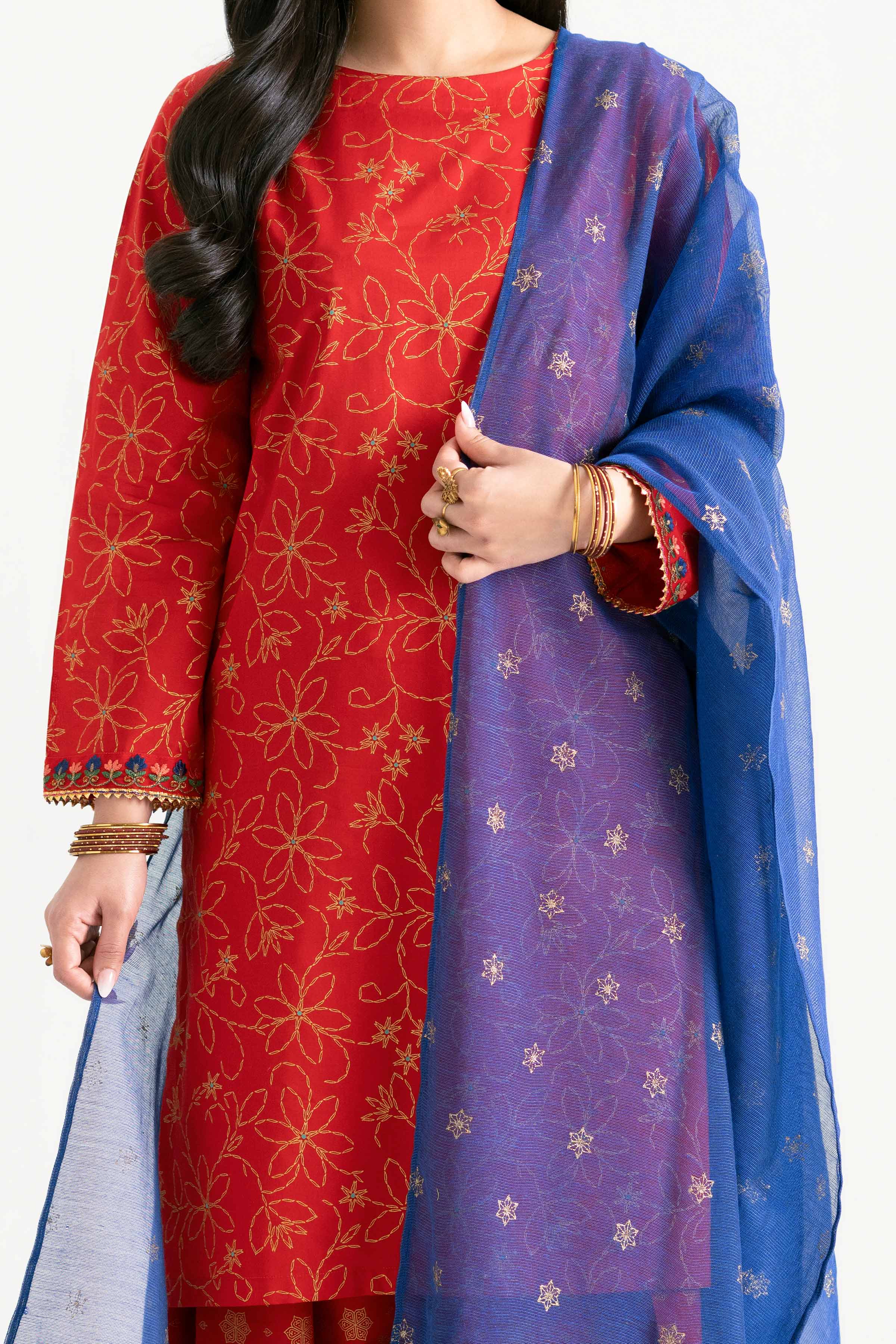 3 Piece - Printed Embroidered Suit - PMD25-03 M - Image 7
