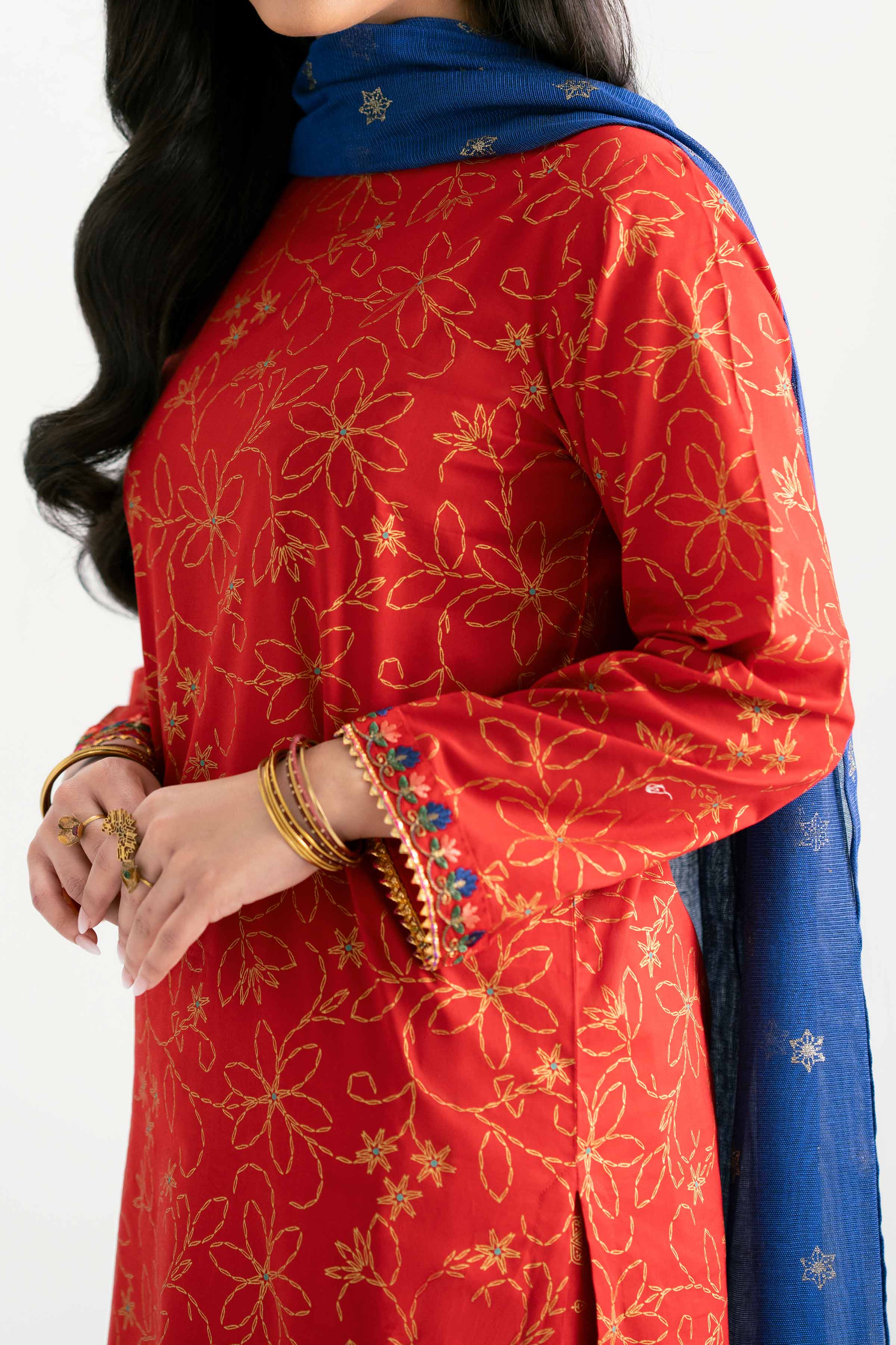 3 Piece - Printed Embroidered Suit - PMD25-03 M - Image 9