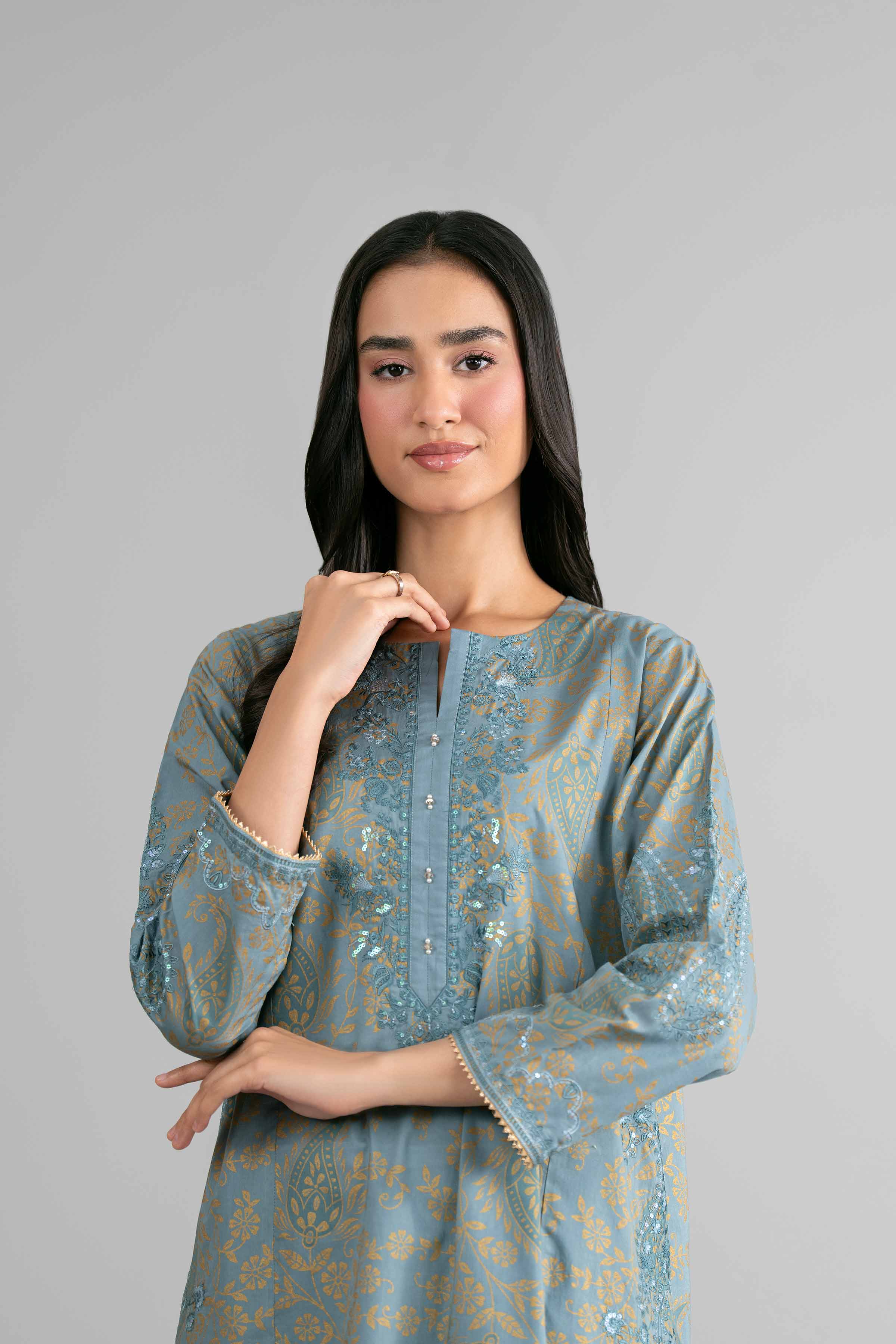 2 Piece - Printed Embroidered Suit - PMD26-05 M - Image 9