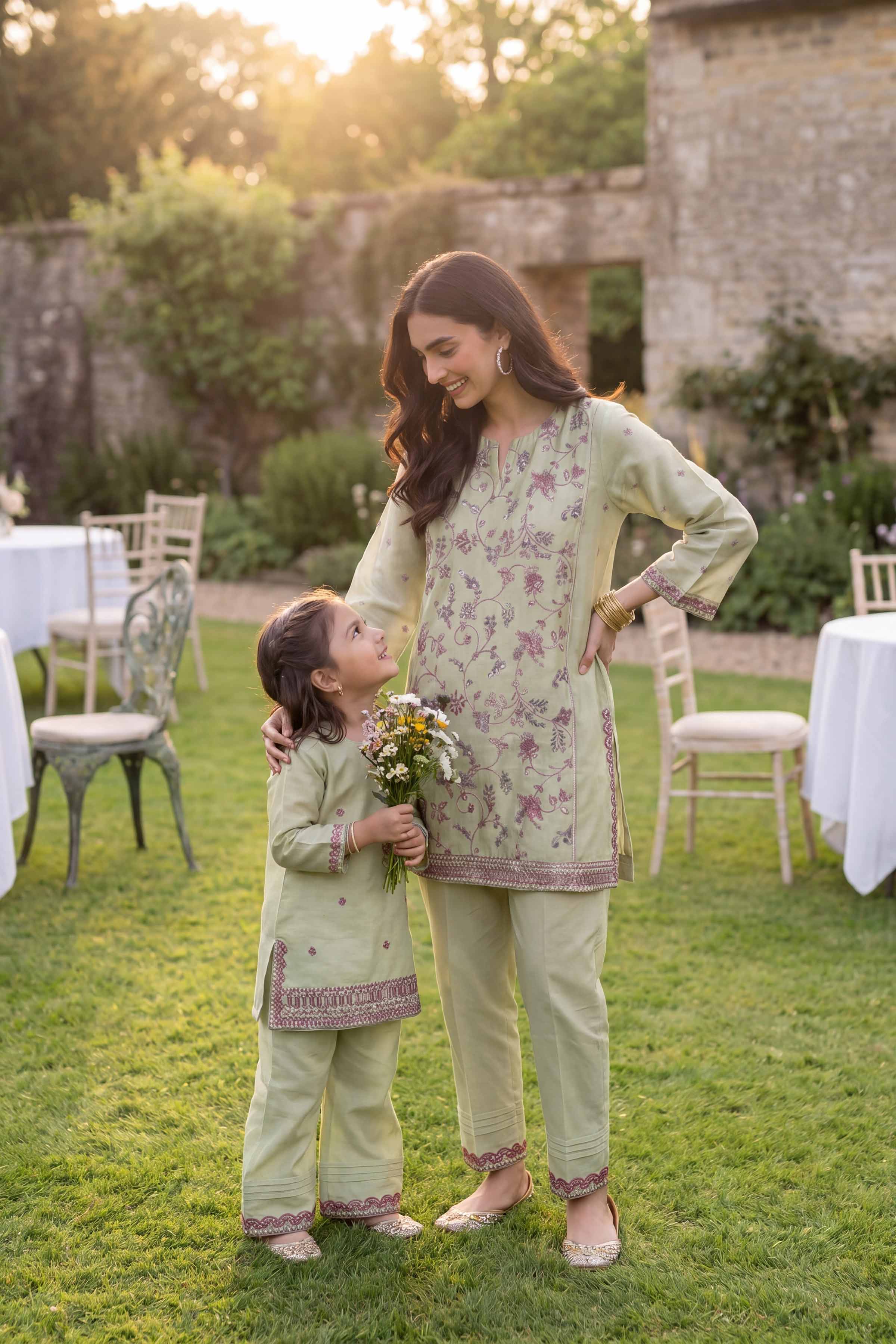2 Piece - Embroidered Suit - PMD26-17 D - Image 3