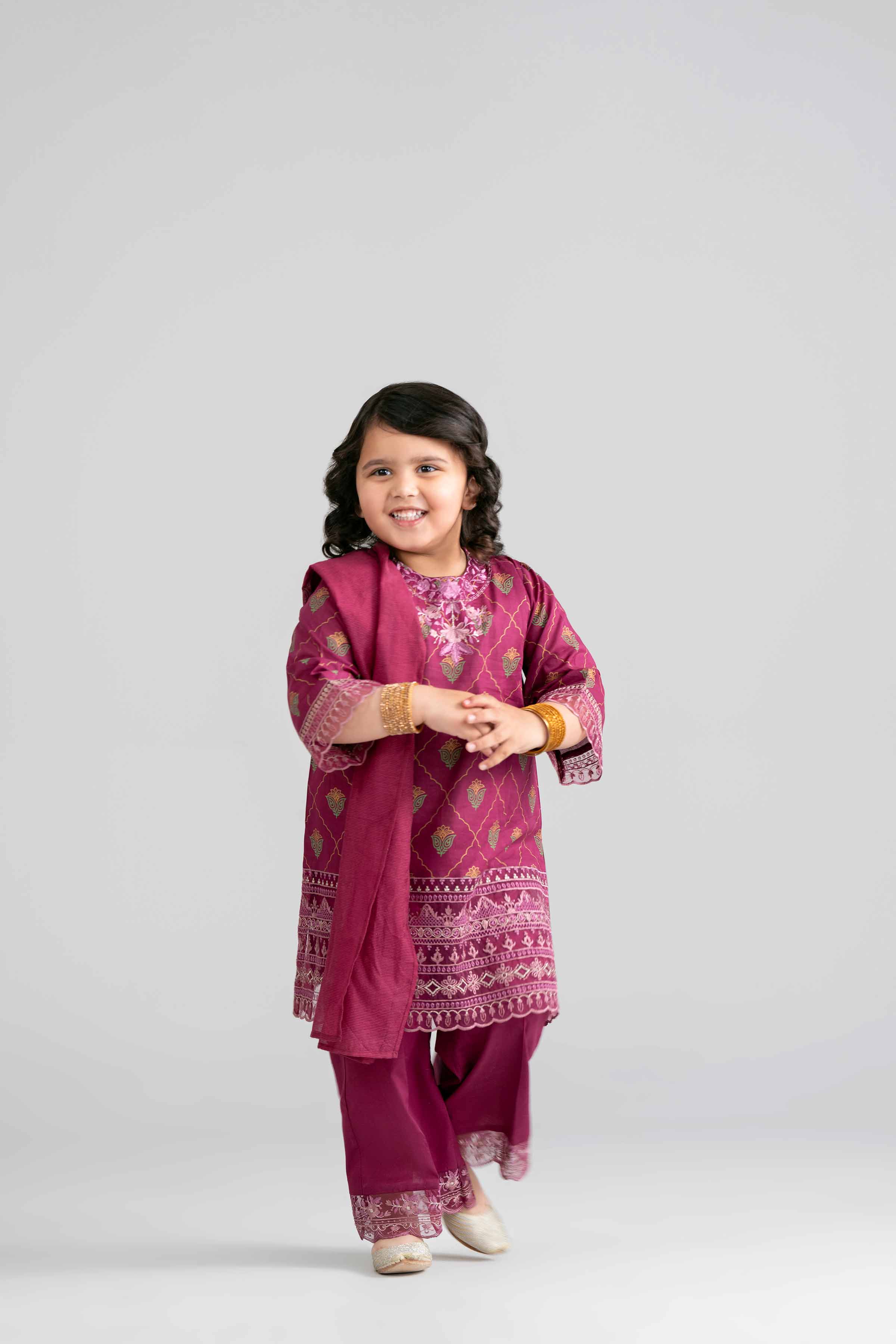 3 Piece - Printed Embroidered Suit - PMD26-41 D - Image 3