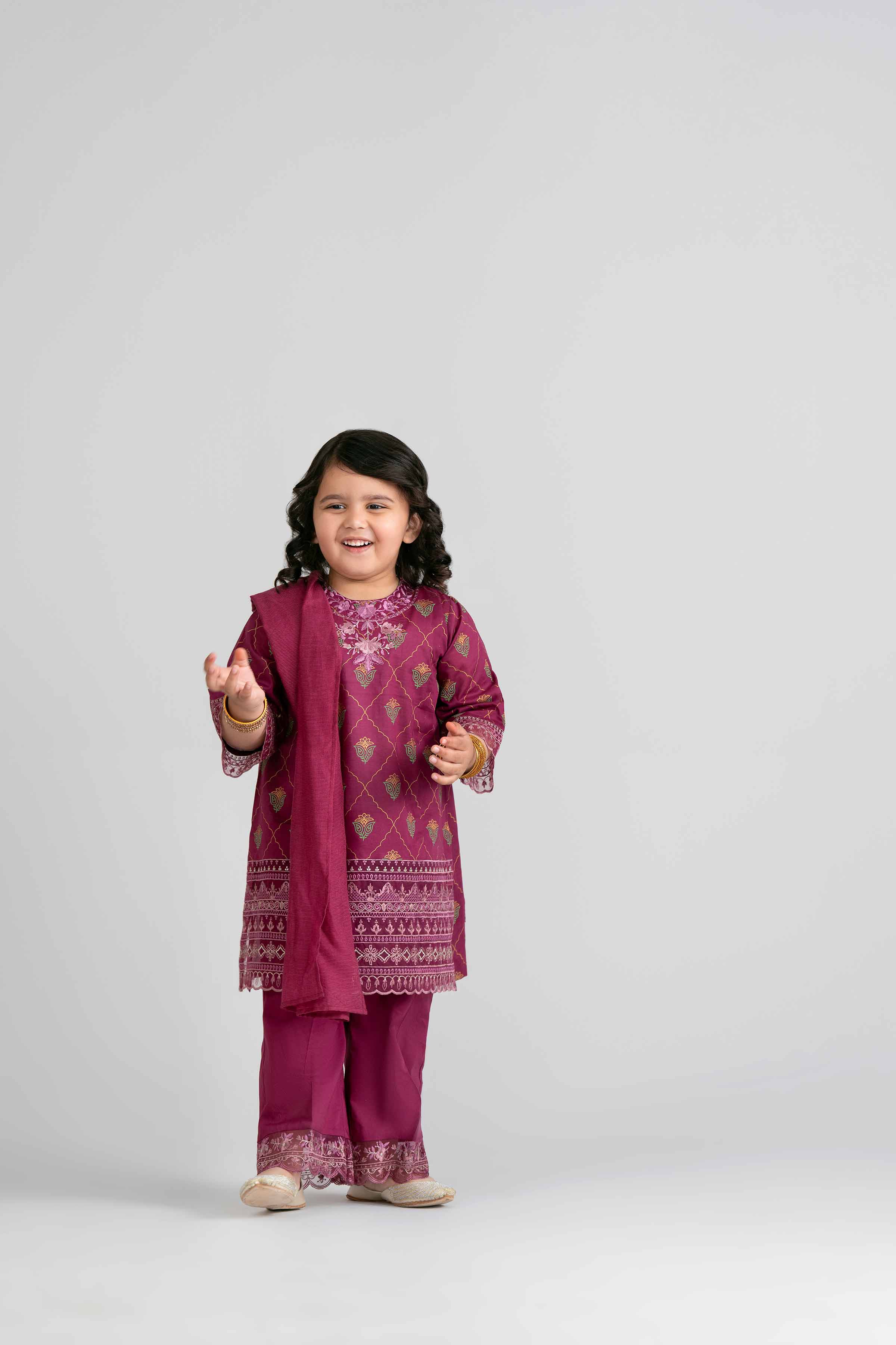 3 Piece - Printed Embroidered Suit - PMD26-41 D - Image 5