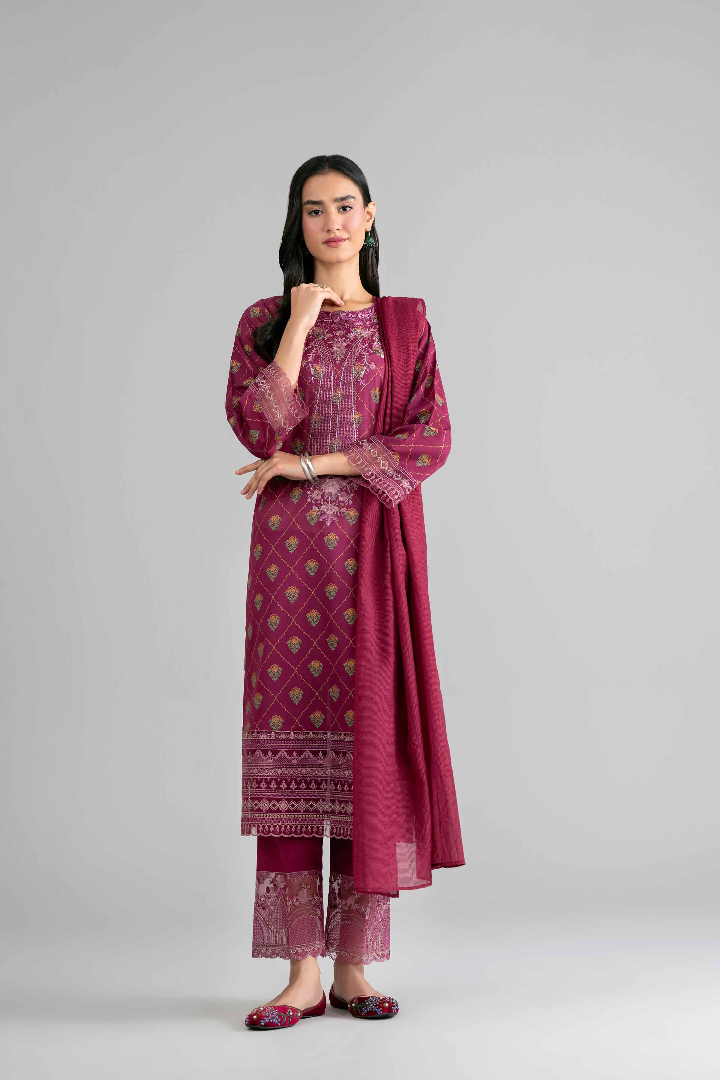 3 Piece - Printed Embroidered Suit - PMD26-41 M - Image 4