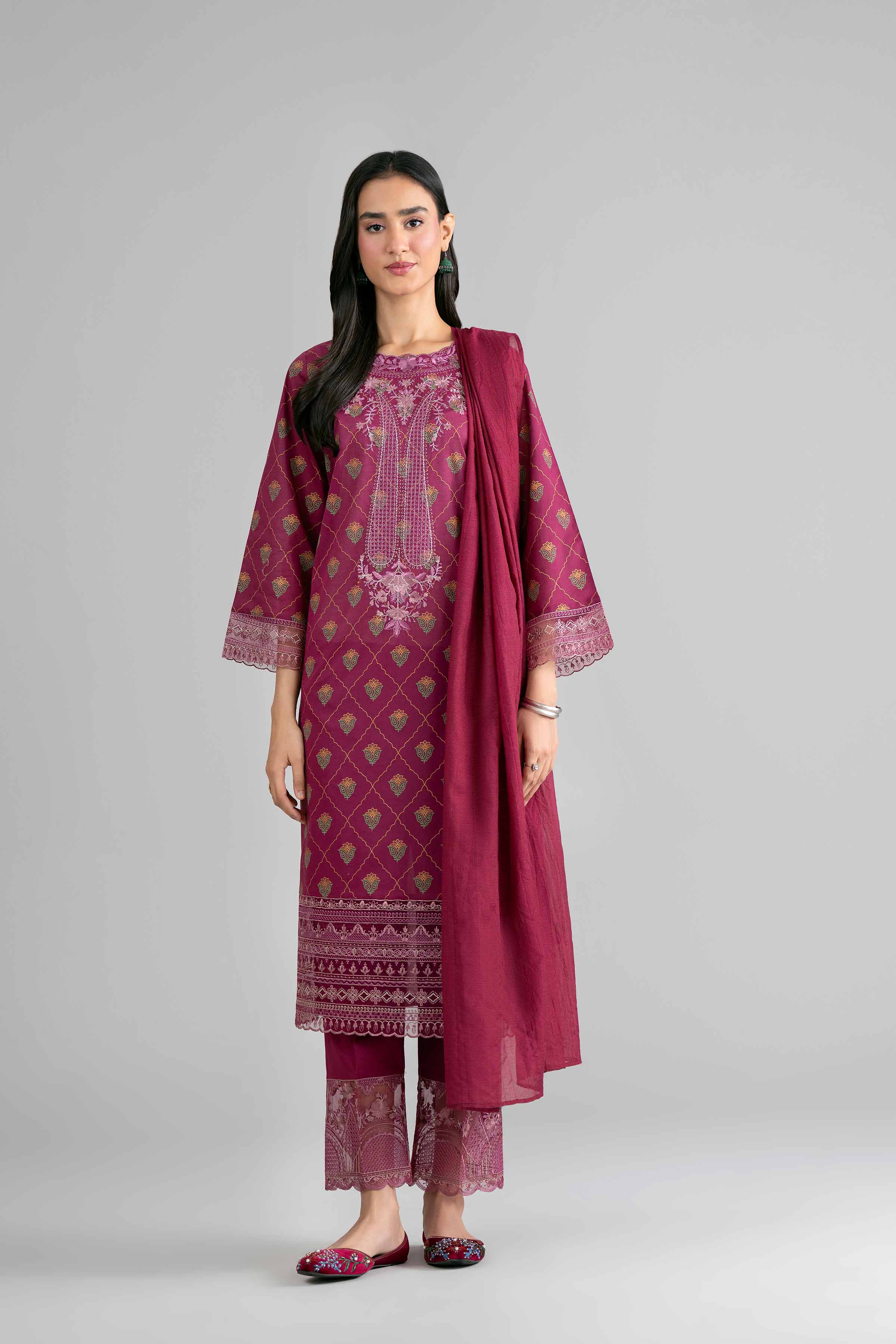 3 Piece - Printed Embroidered Suit - PMD26-41 M - Image 5