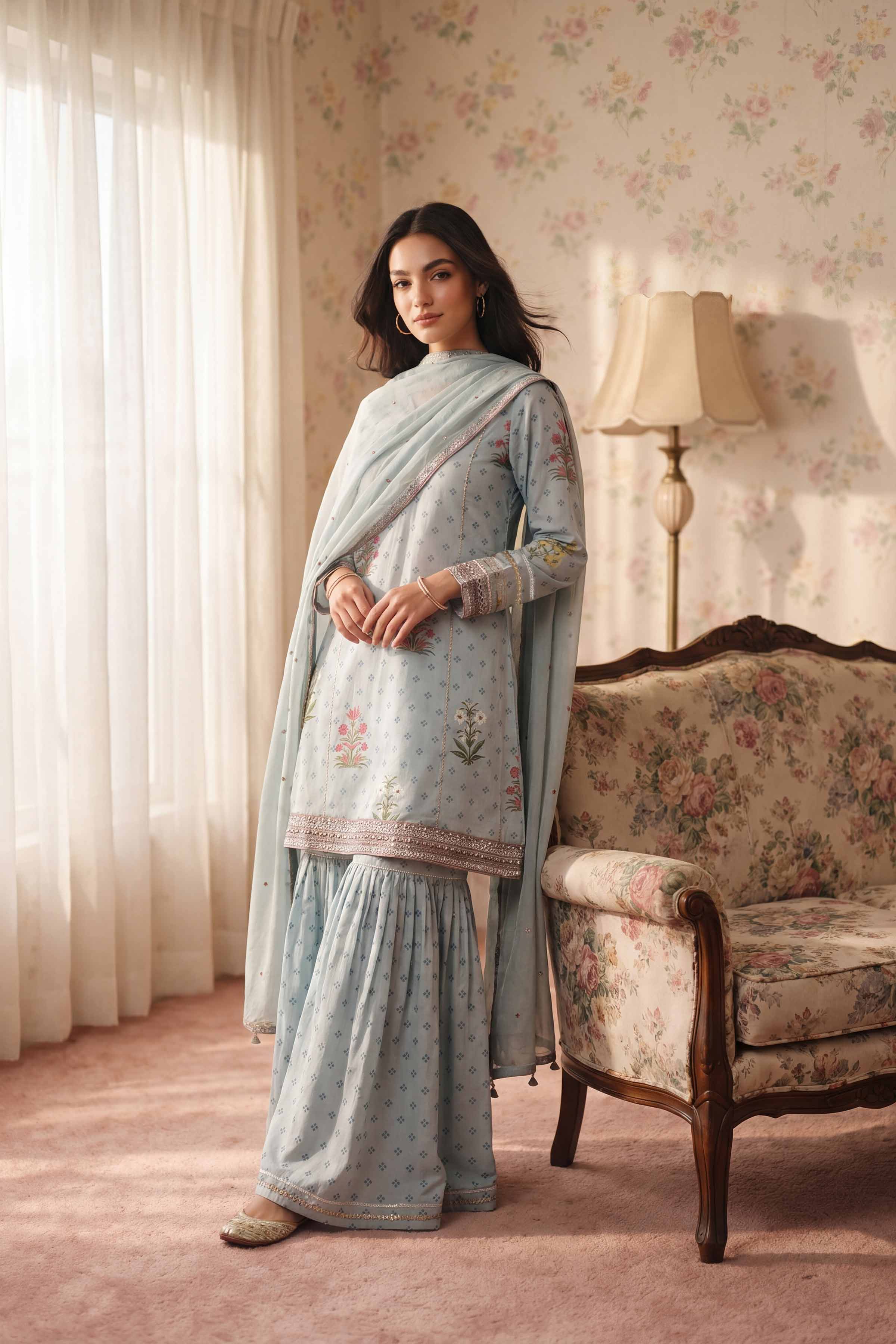 3 Piece - Embroidered Suit - PMD26-43 D - Image 4