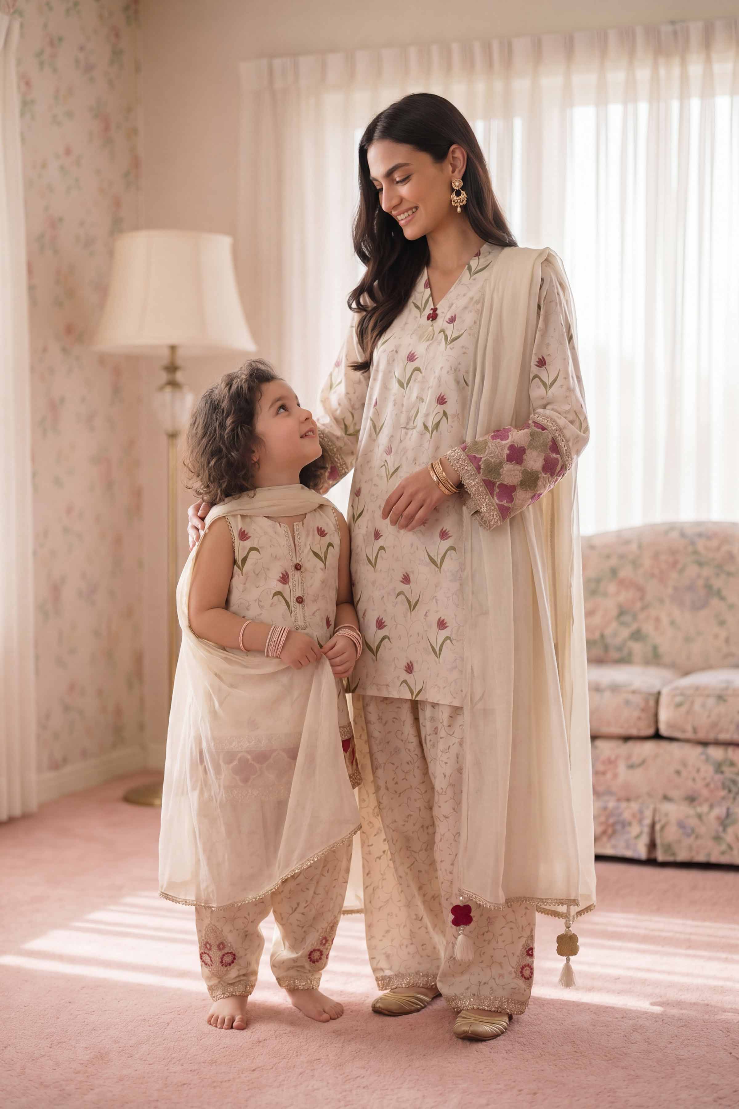 3 Piece - Printed Embroidered Suit - PMD26-45 D - Image 2