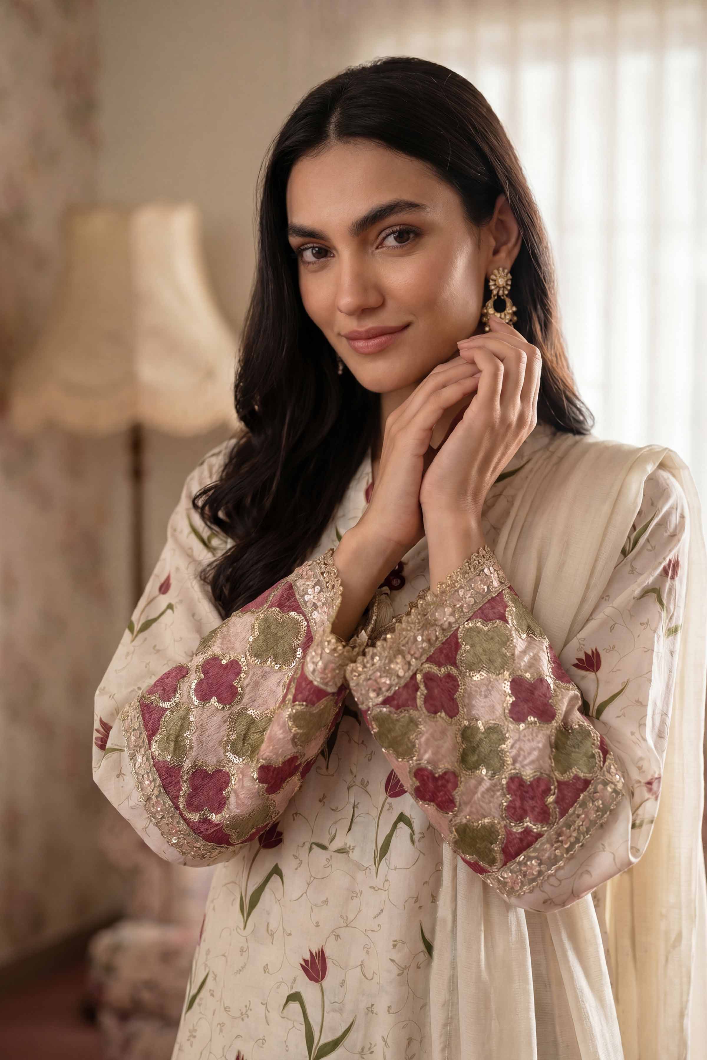 3 Piece - Printed Embroidered Suit - PMD26-45 D - Image 3