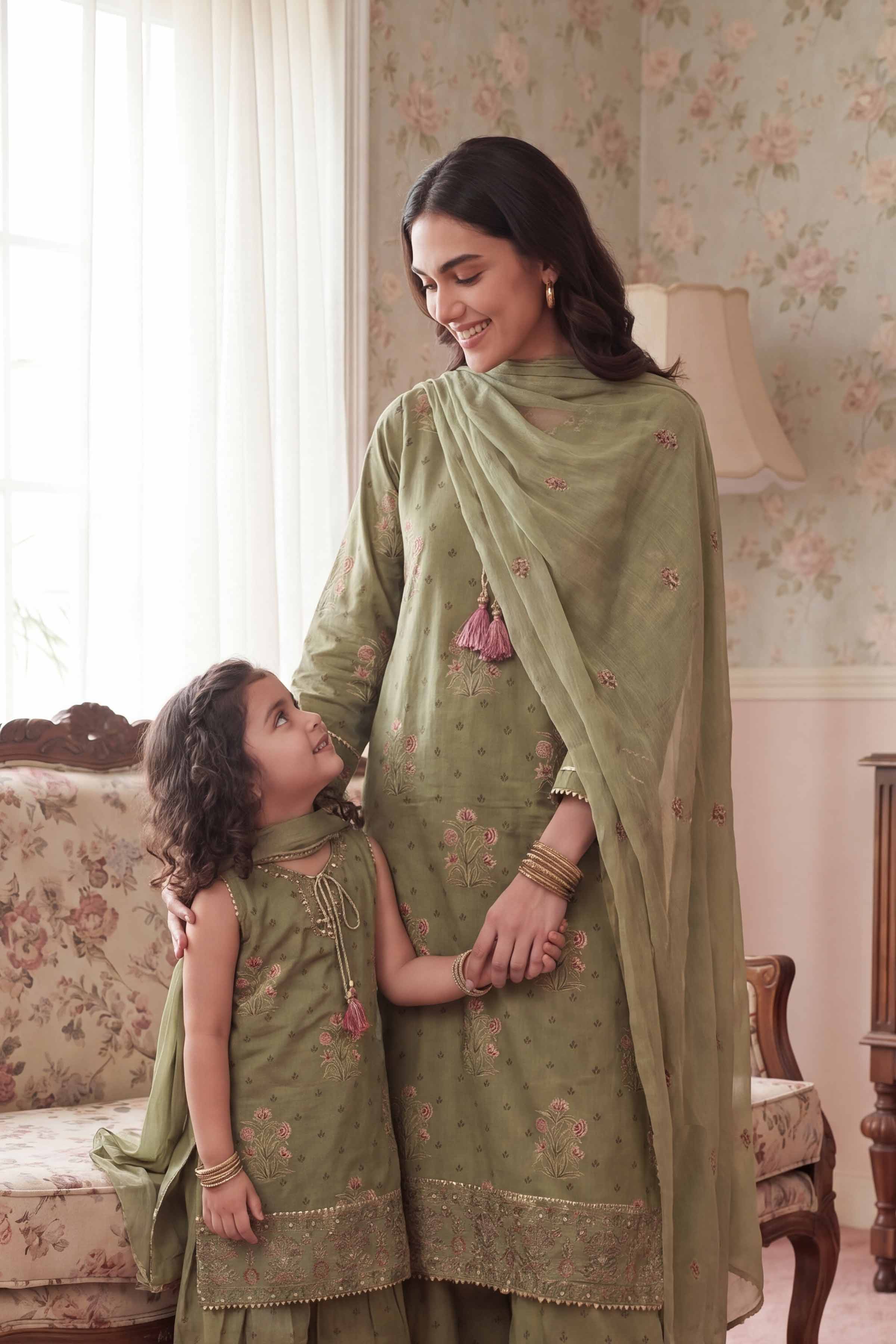 3 Piece - Printed Embroidered Suit - PMD26-46 D - Image 3