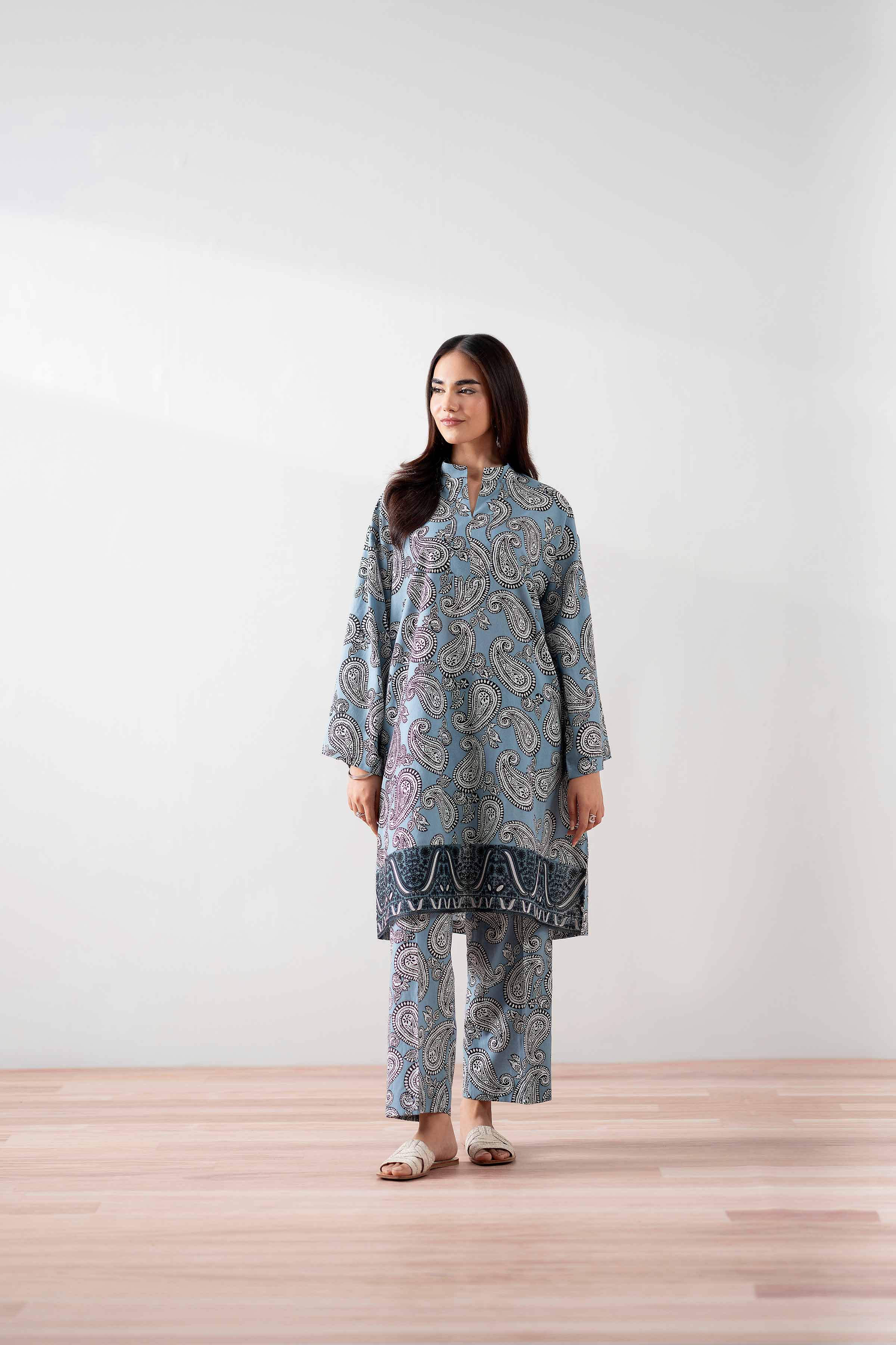 2 Piece - Printed Embroidered Suit - PS25-138 - Image 2