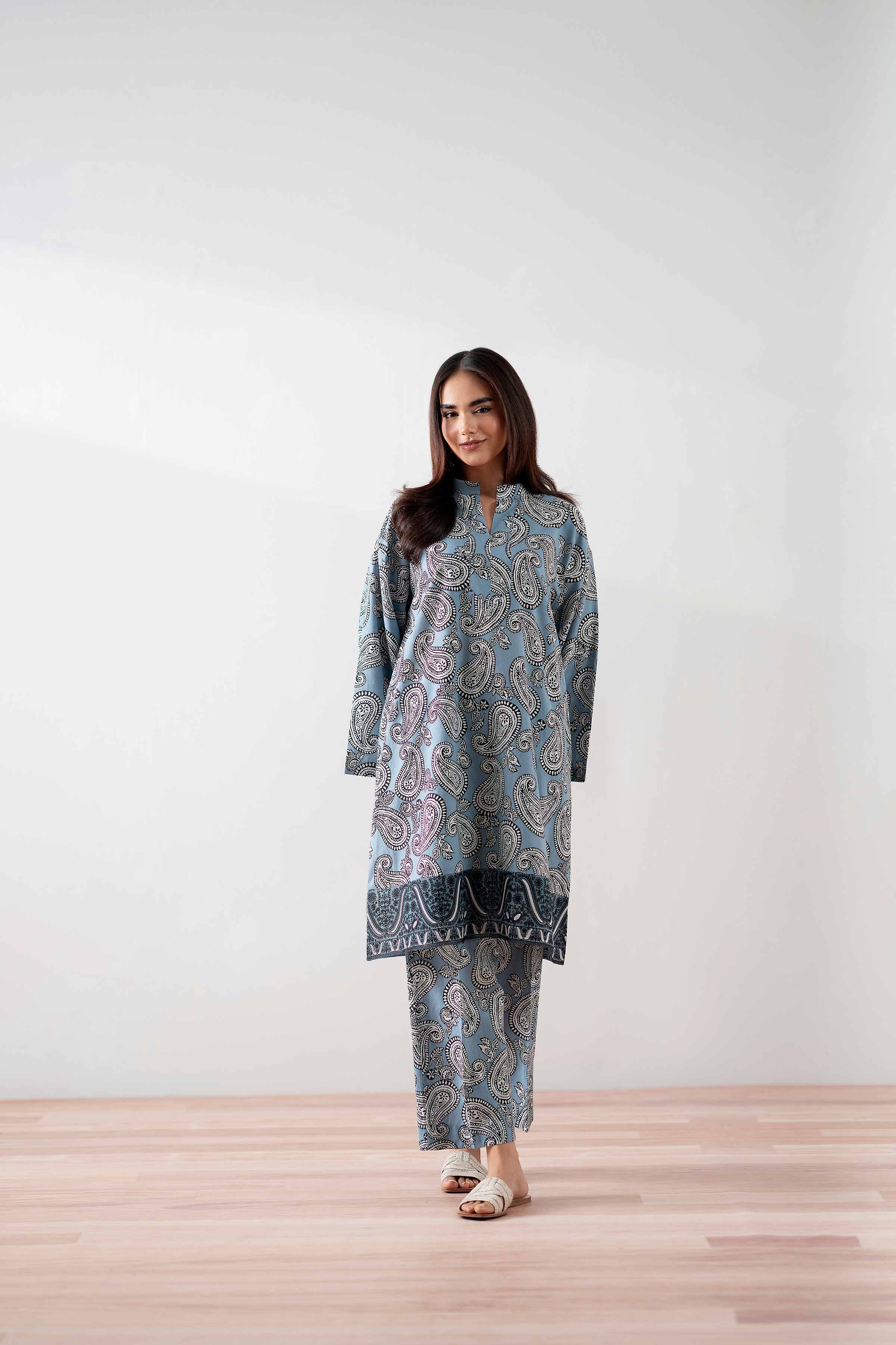 2 Piece - Printed Embroidered Suit - PS25-138 - Image 7