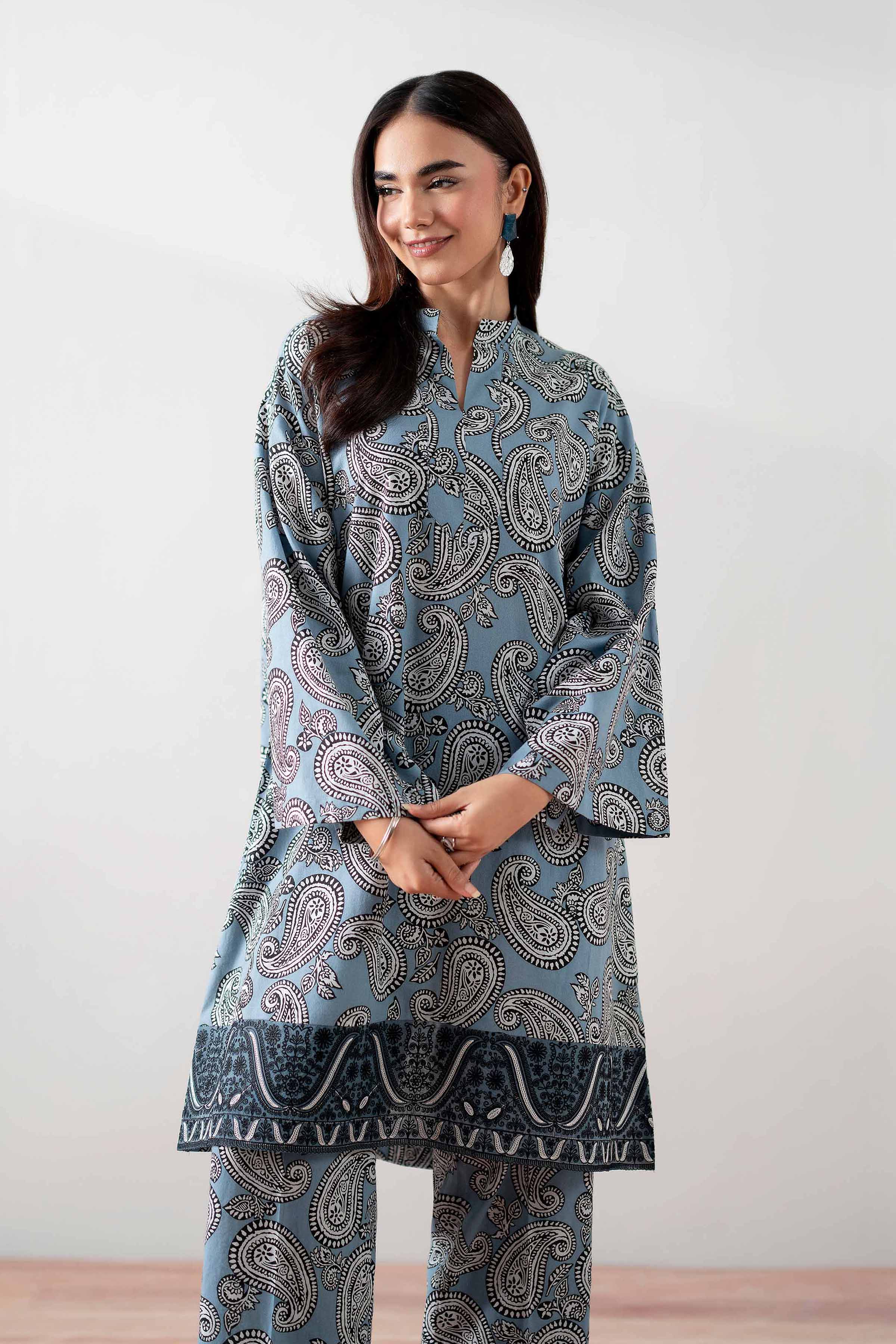2 Piece - Printed Embroidered Suit - PS25-138 - Image 8