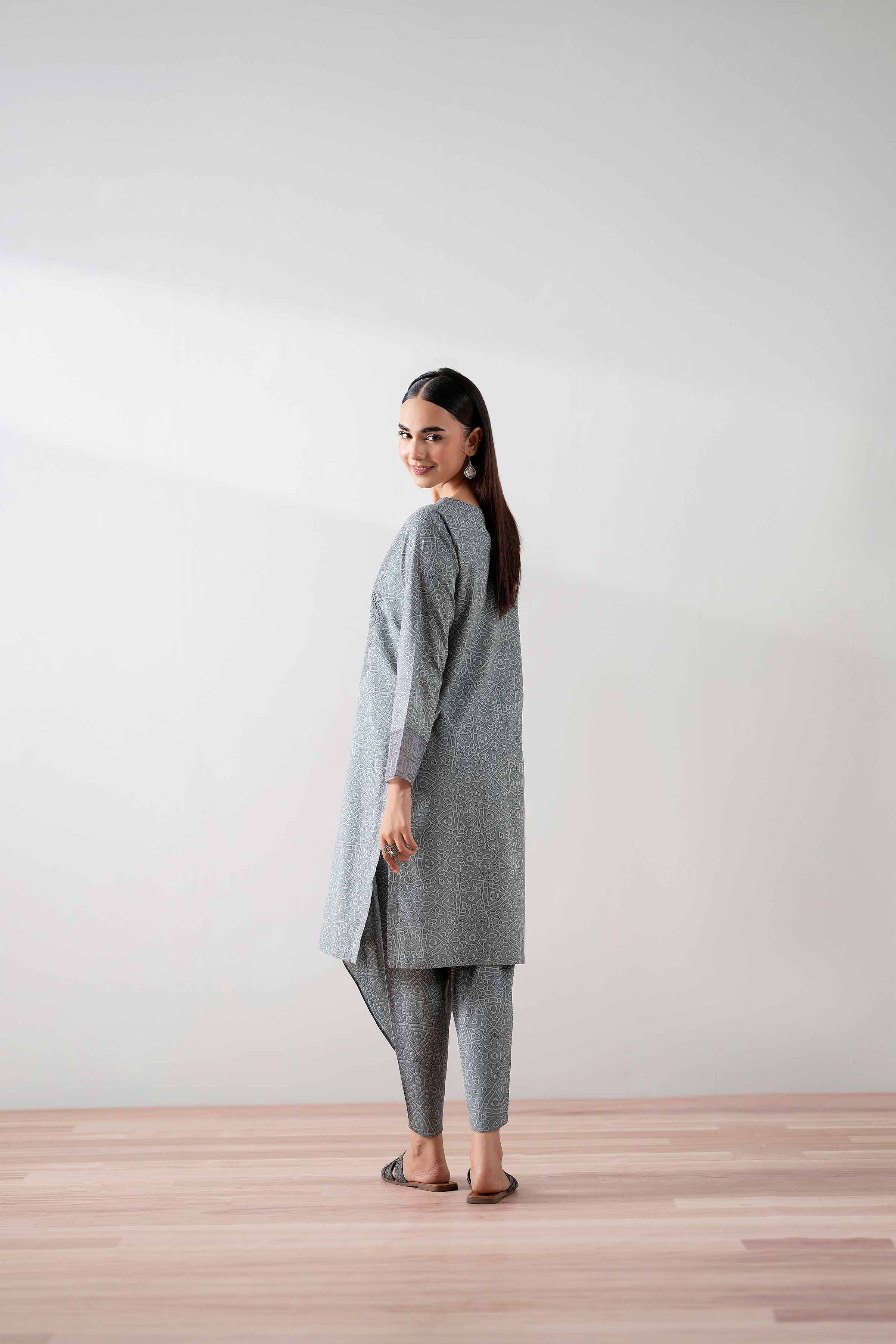 2 Piece - Printed Embroidered Suit - PS25-166 - Image 3