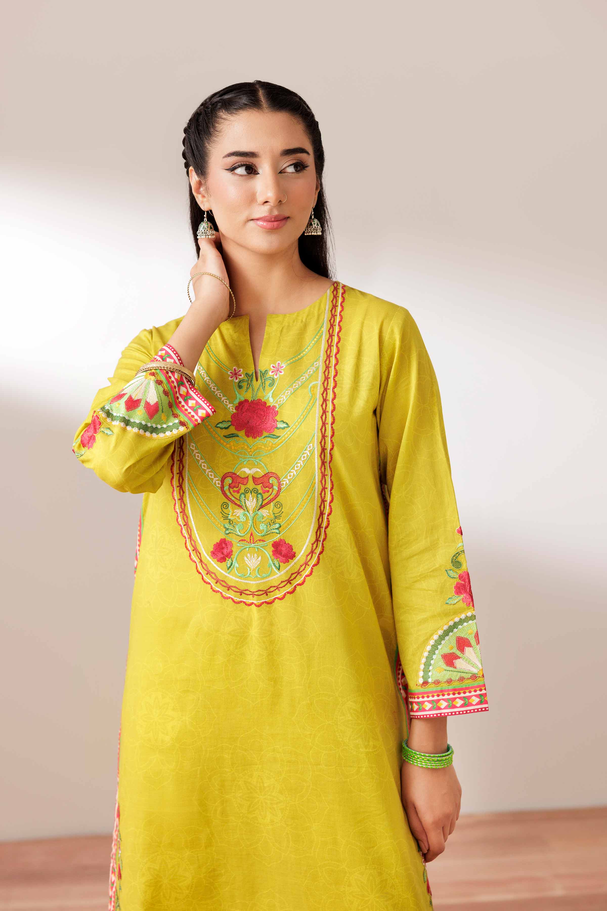 2 Piece - Printed Embroidered Suit - PS25-167 - Image 10