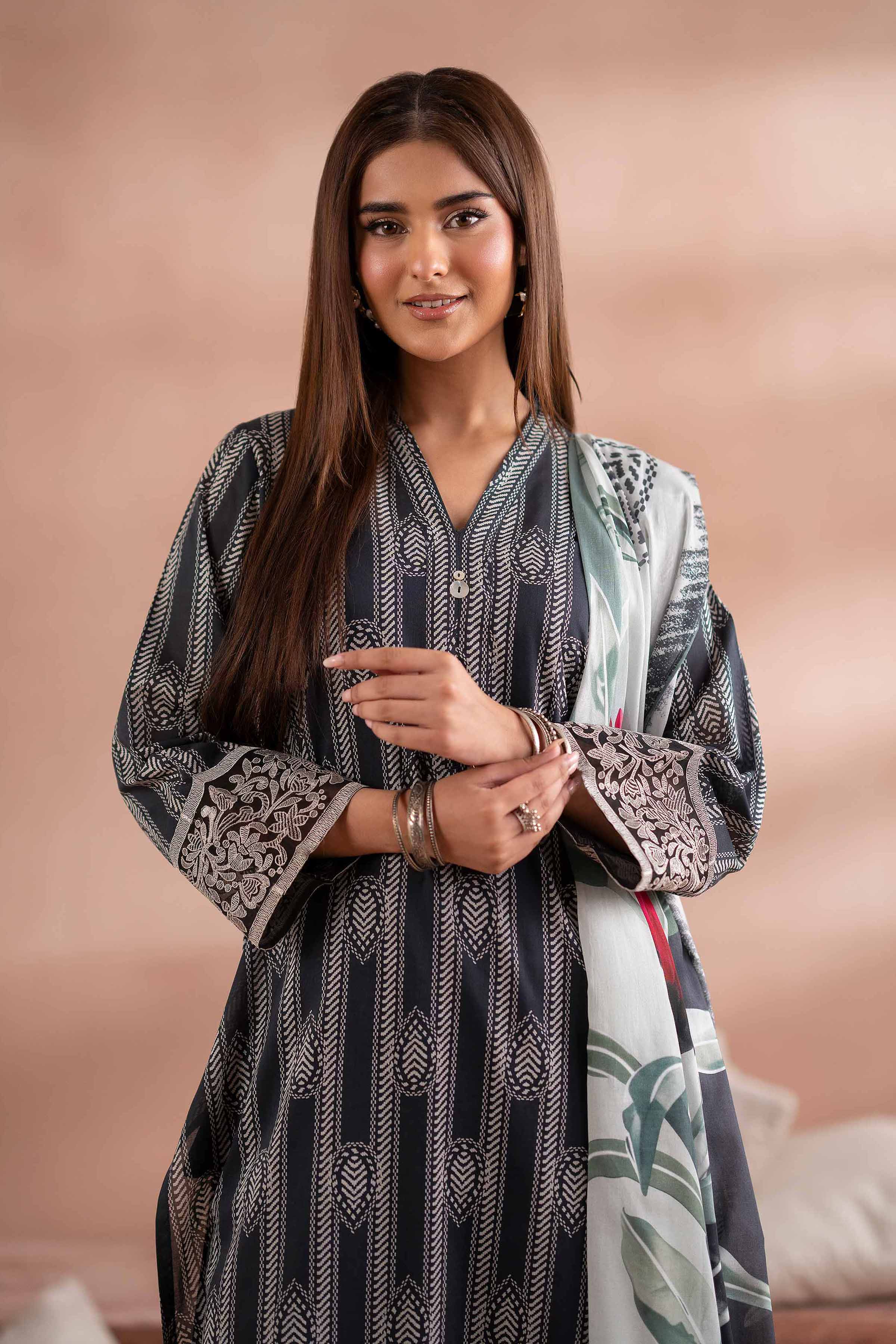 3 Piece - Printed Embroidered Suit - PS25-171 - Image 2
