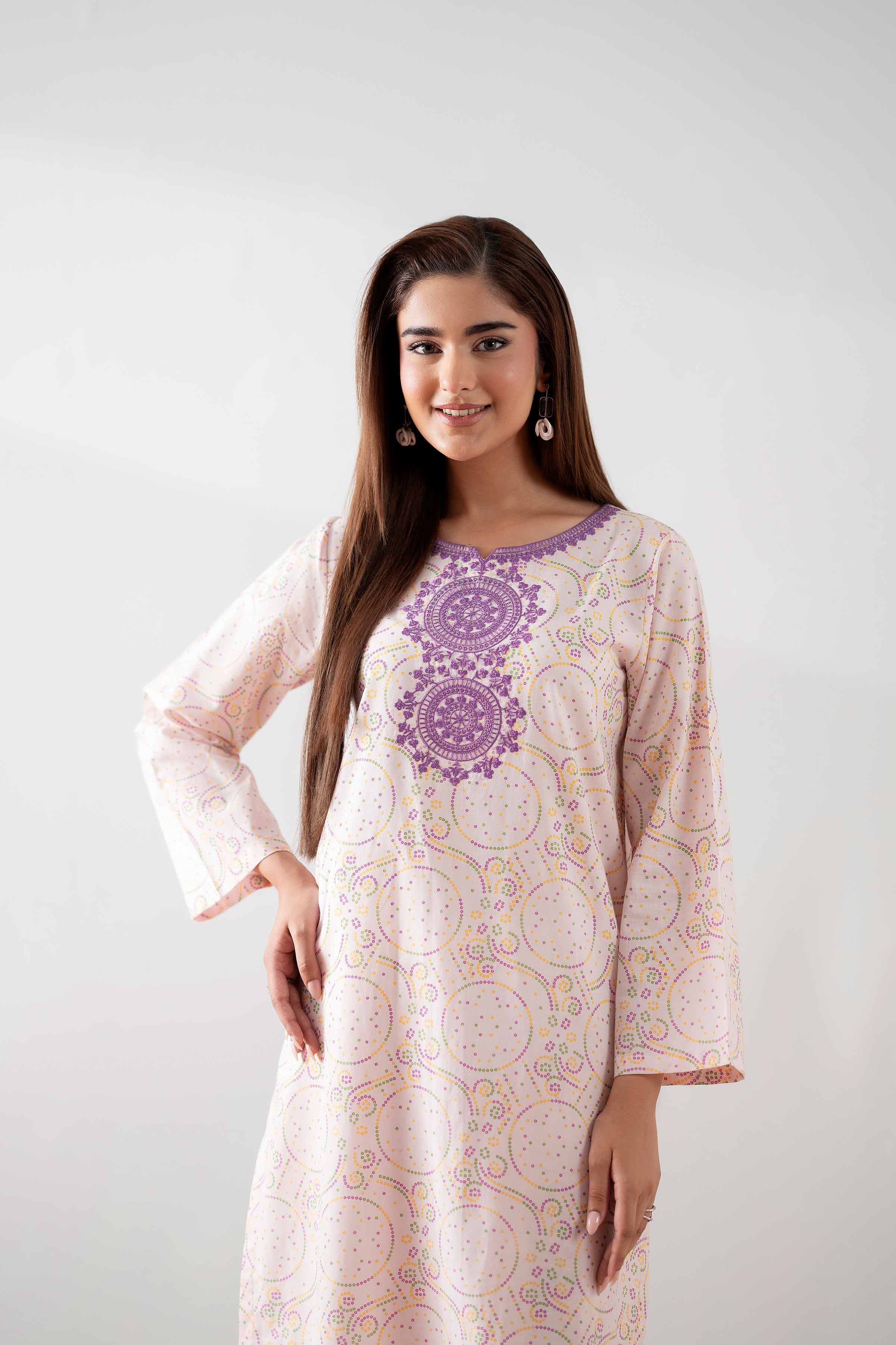 2 Piece - Printed Embroidered Suit - PS25-177 - Image 6