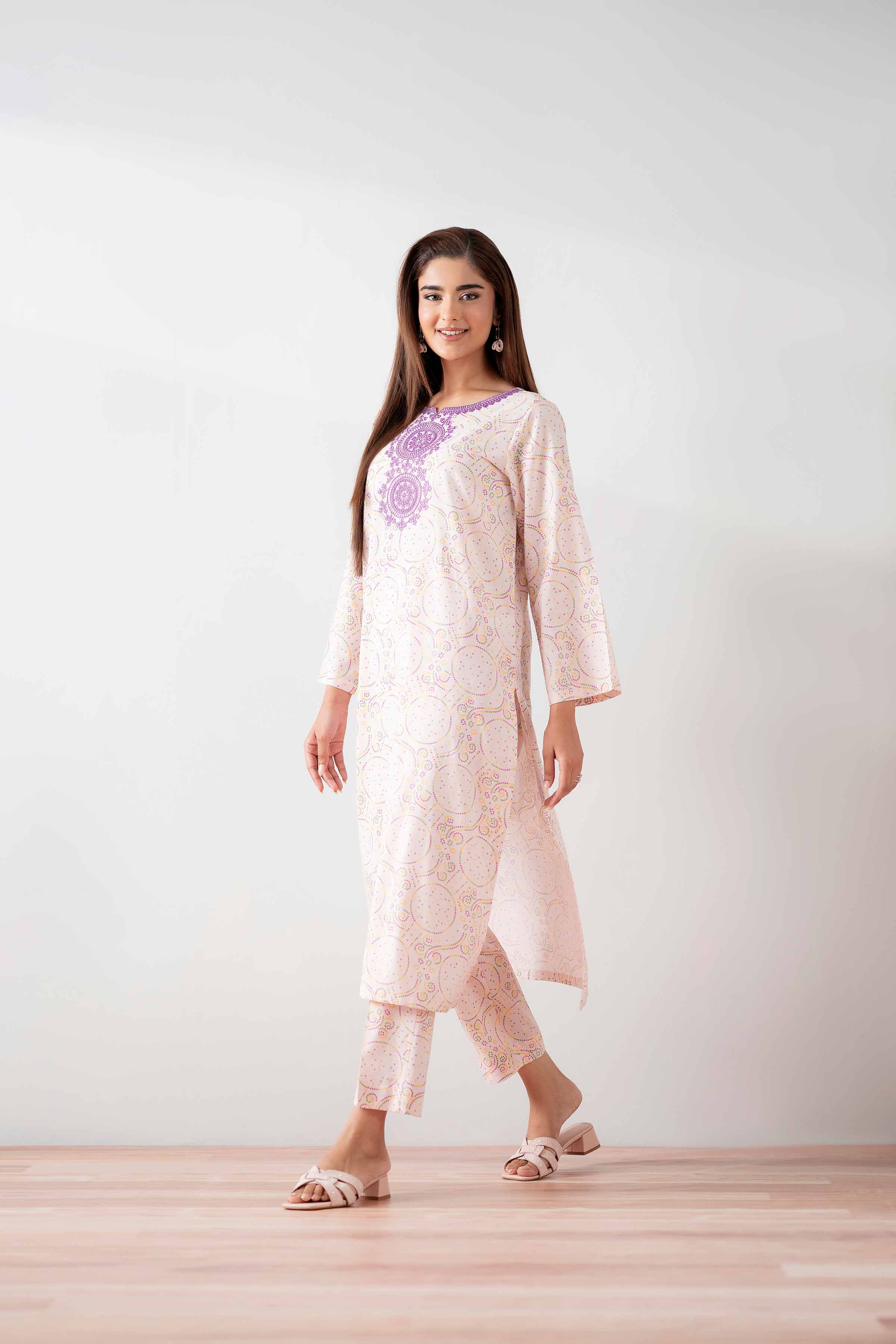 2 Piece - Printed Embroidered Suit - PS25-177 - Image 7