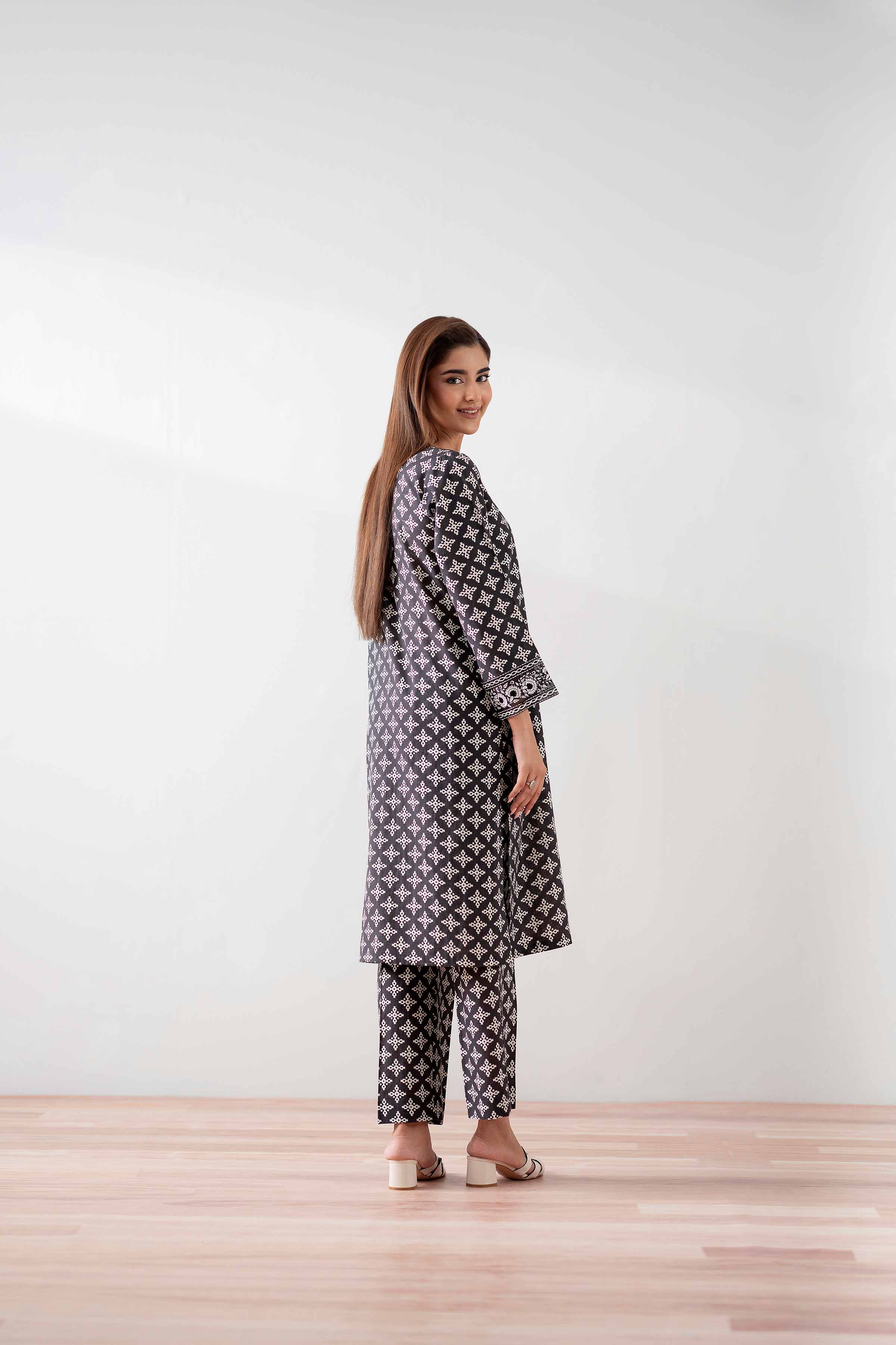 2 Piece - Printed Embroidered Suit - PS25-178 - Image 3