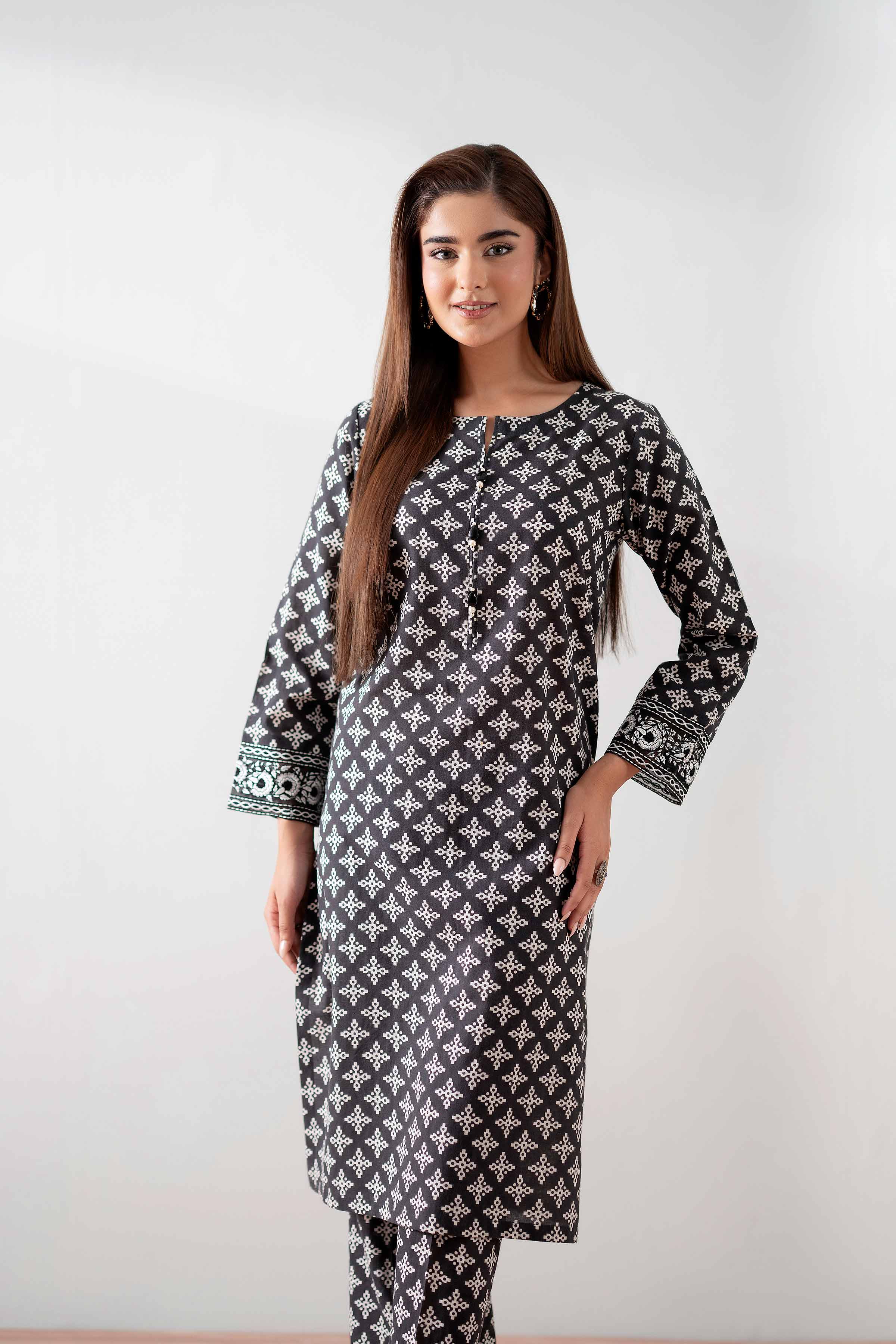 2 Piece - Printed Embroidered Suit - PS25-178 - Image 6