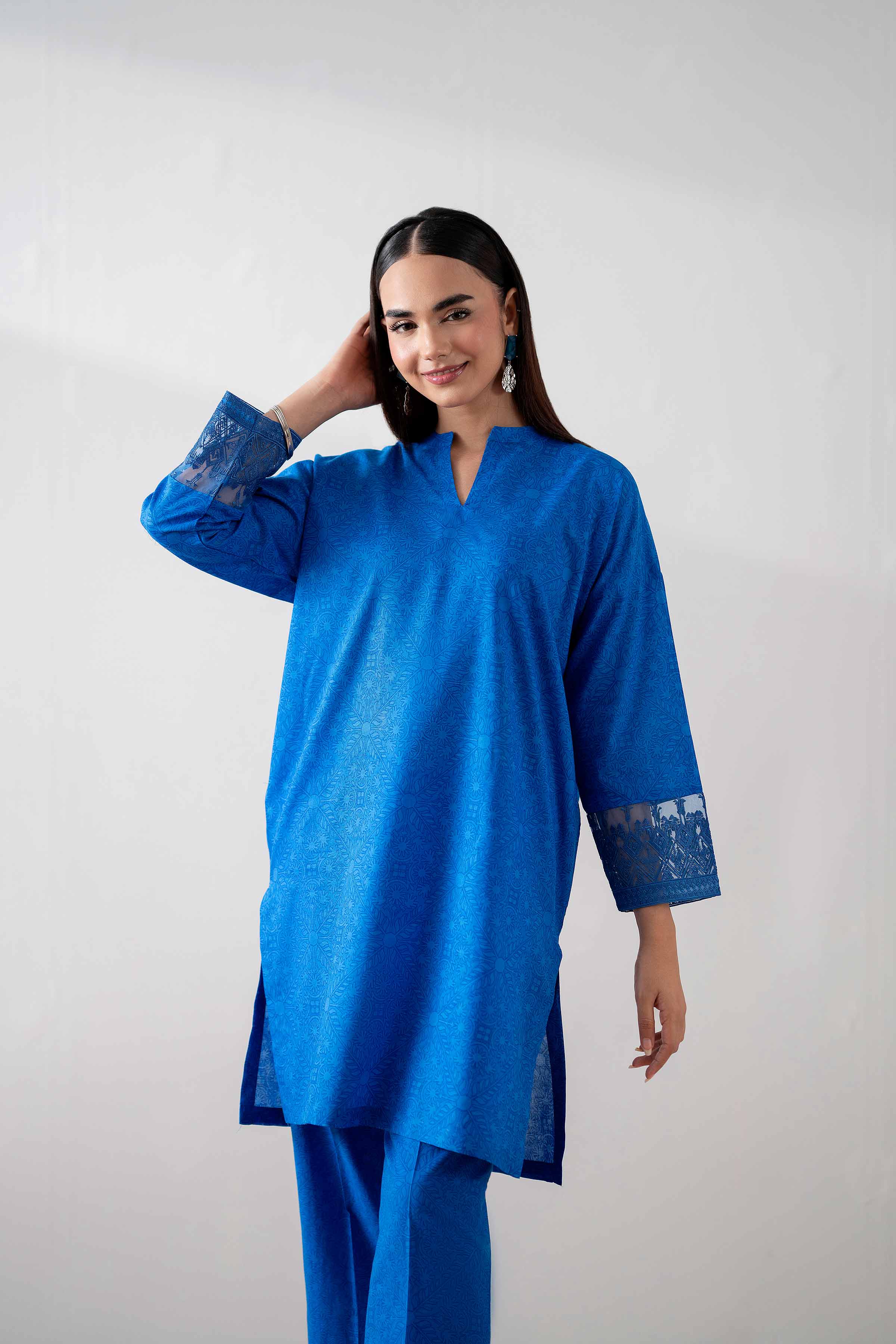 2 Piece - Printed Embroidered Suit - PS25-179 - Image 3