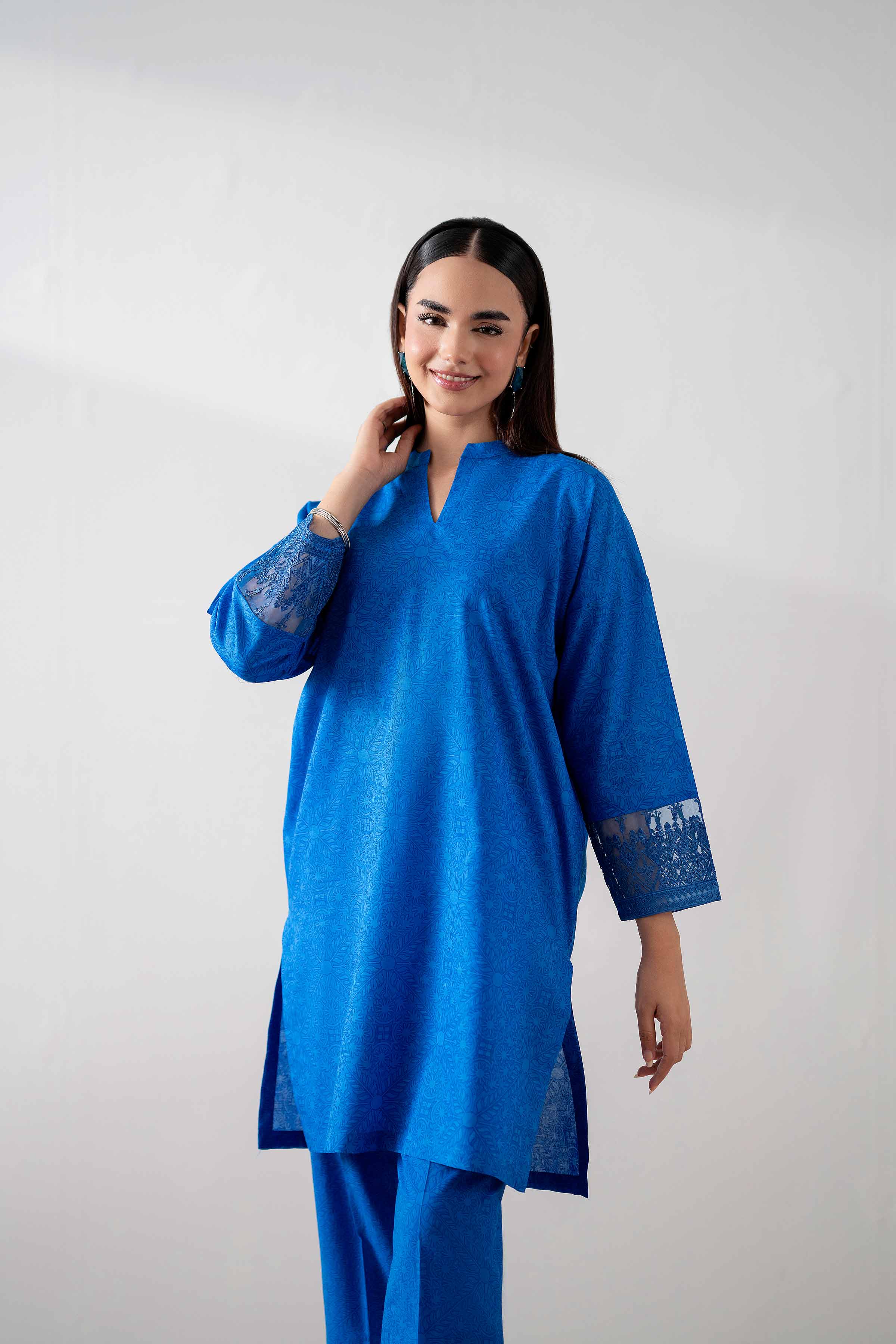 2 Piece - Printed Embroidered Suit - PS25-179 - Image 5