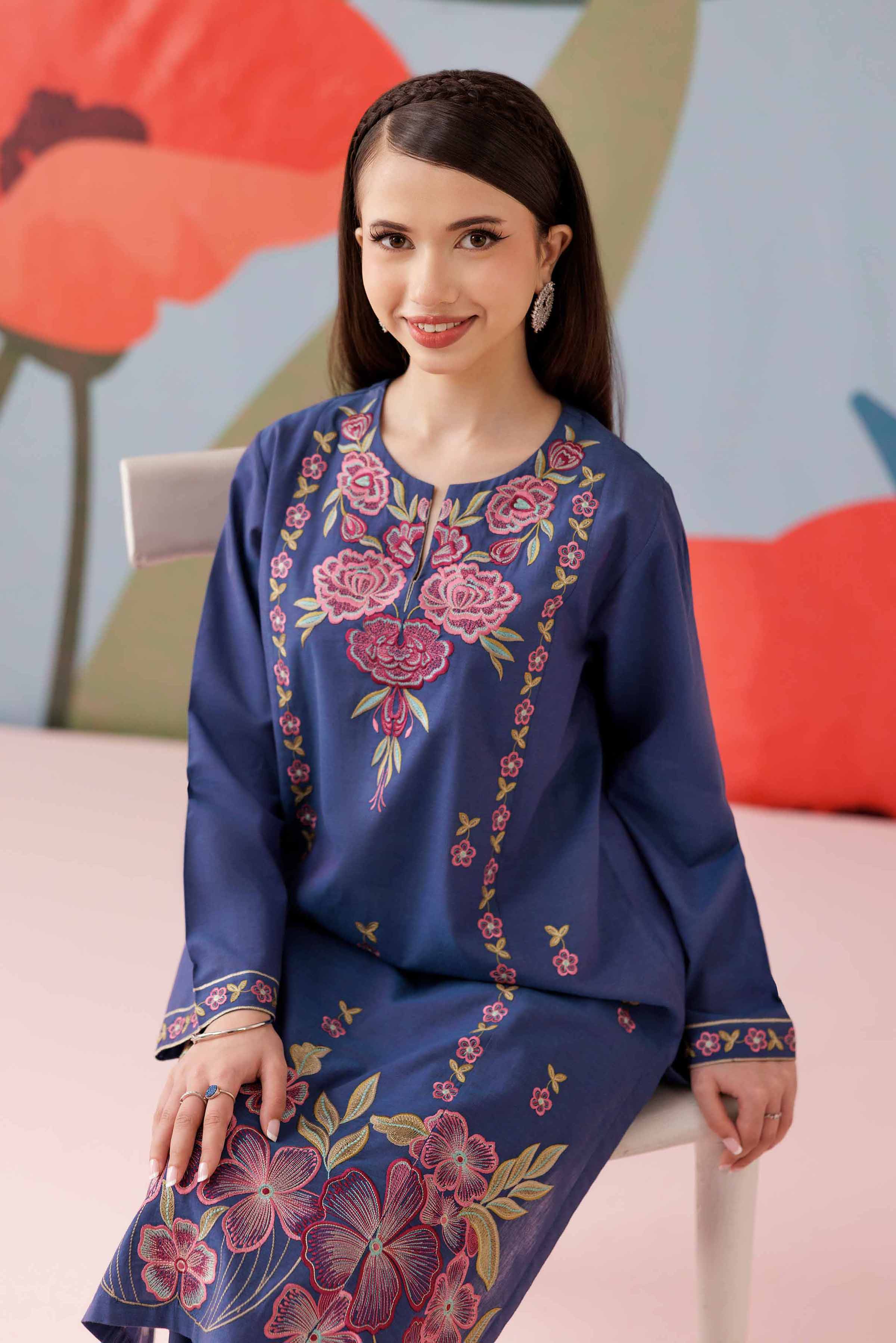 2 Piece - Printed Embroidered Suit - PS25-182 - Image 2