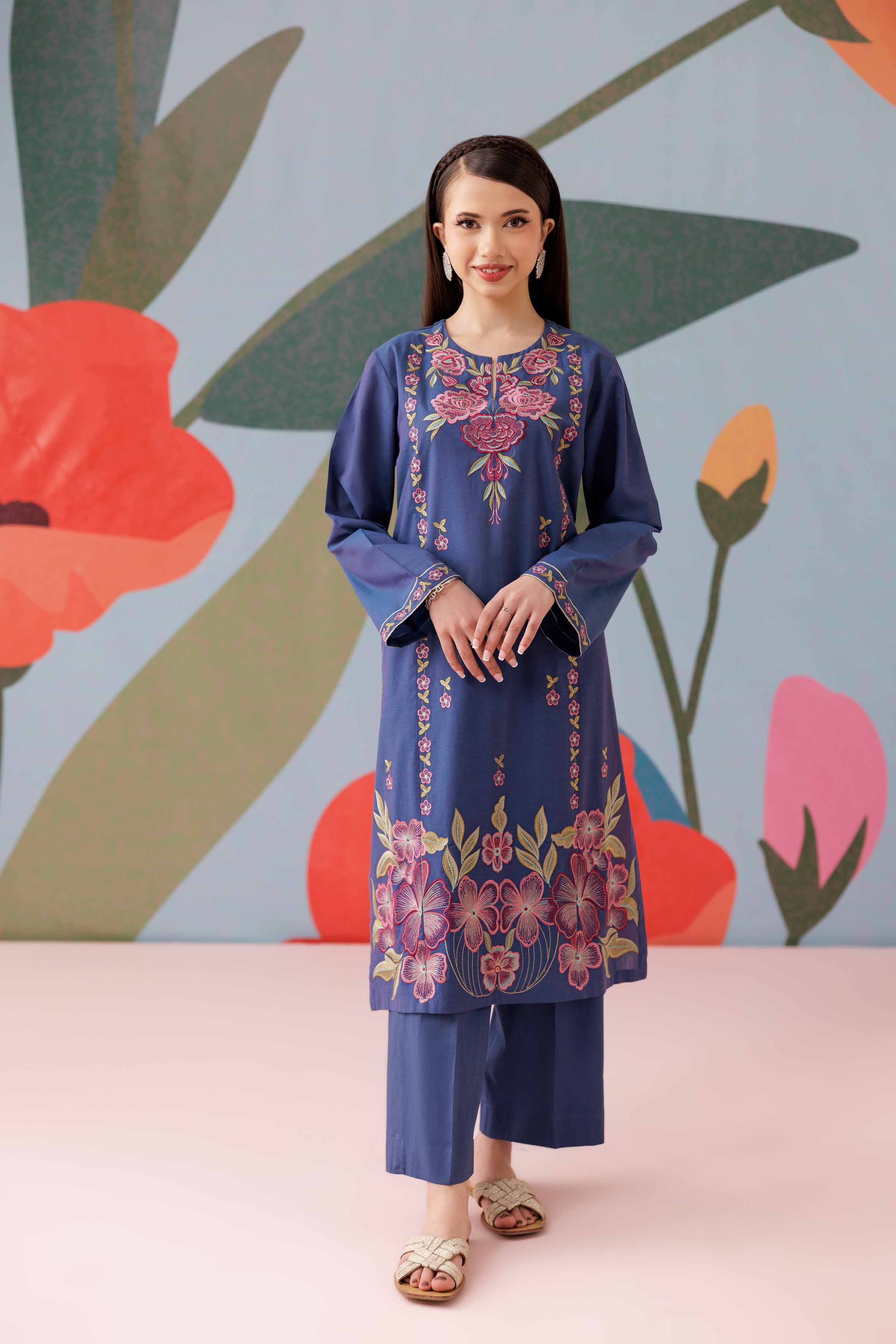 2 Piece - Printed Embroidered Suit - PS25-182 - Image 8