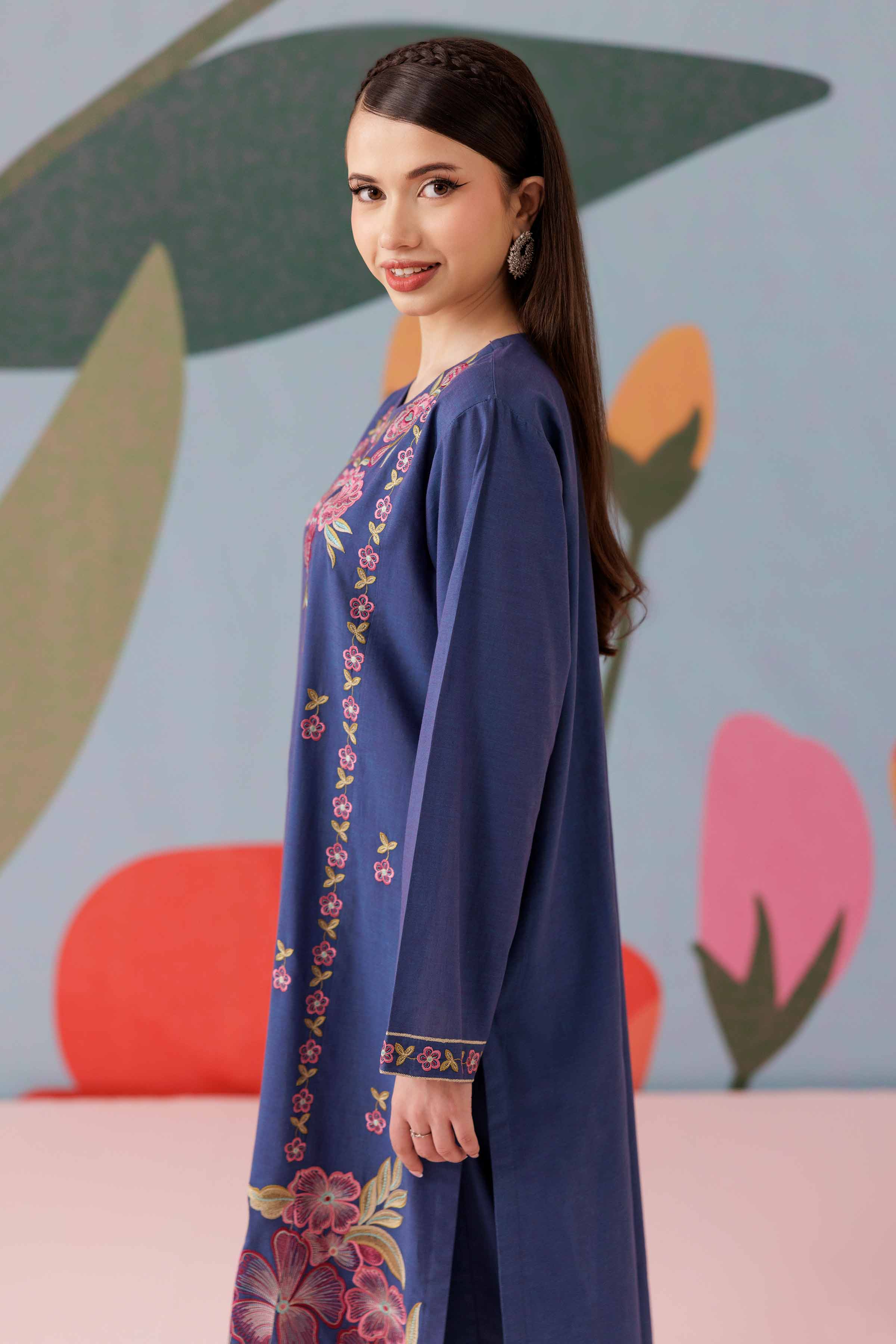 2 Piece - Printed Embroidered Suit - PS25-182 - Image 9