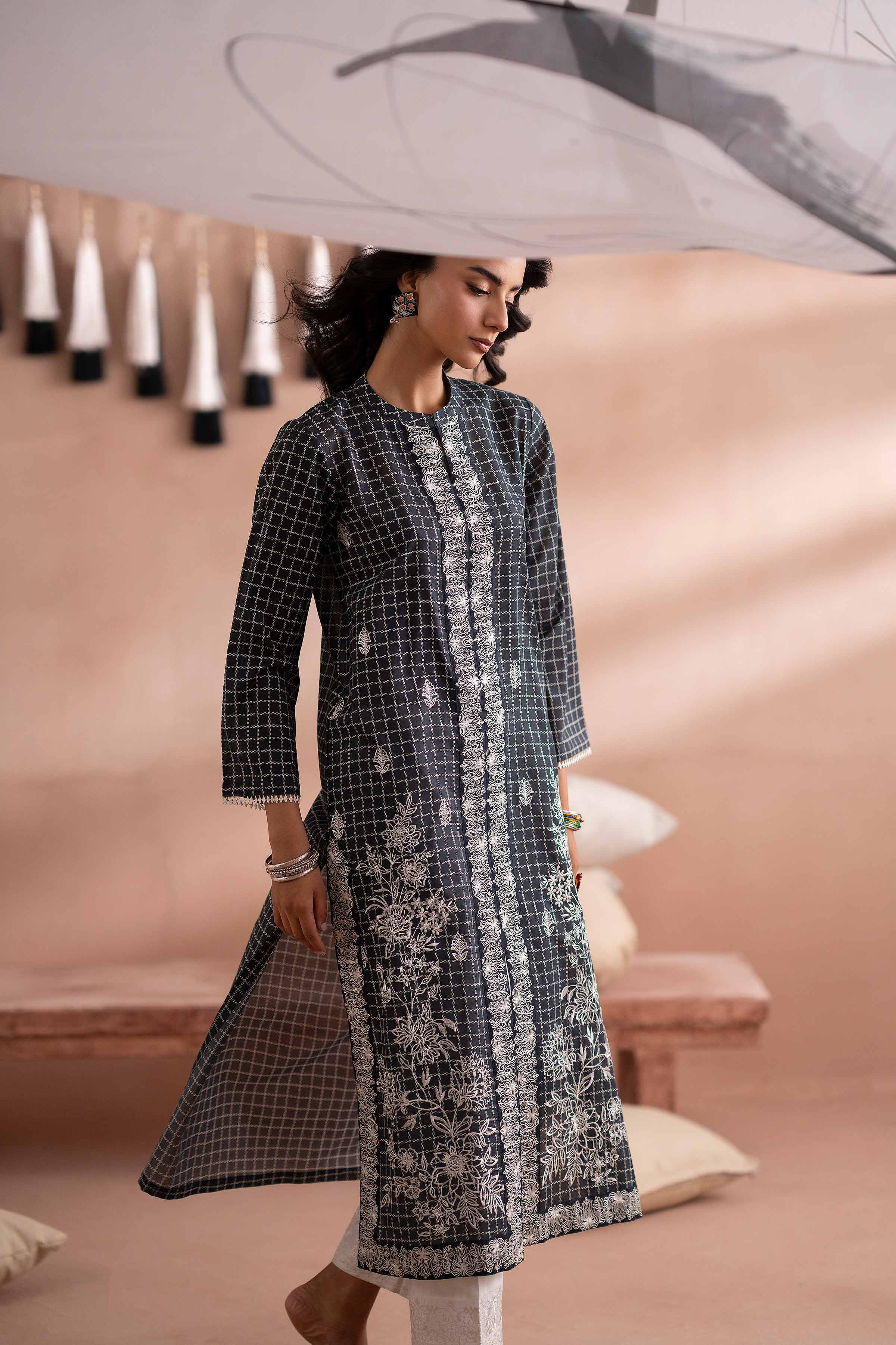 2 Piece - Printed Embroidered Suit - PS25-192 - Image 11