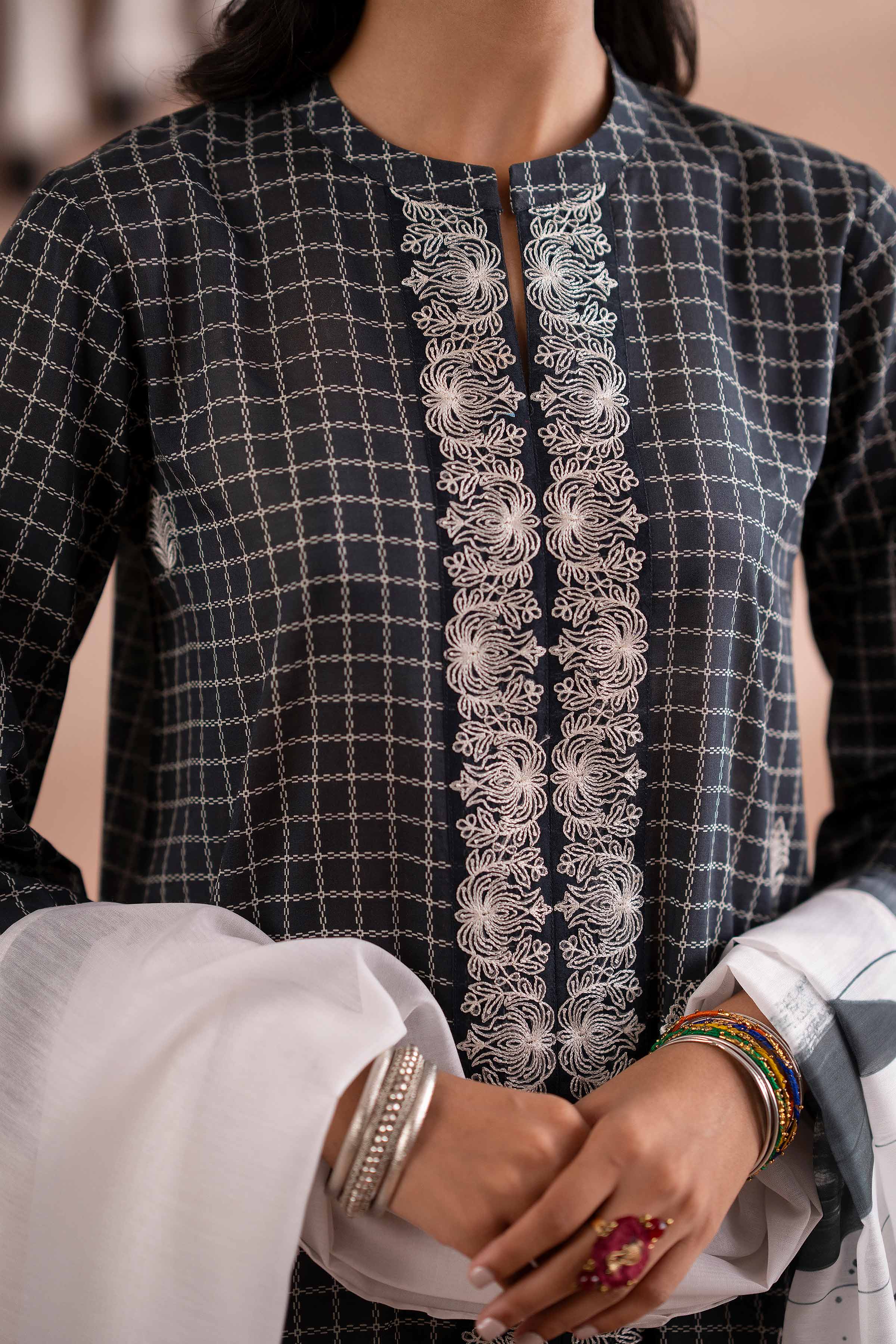 2 Piece - Printed Embroidered Suit - PS25-192 - Image 12