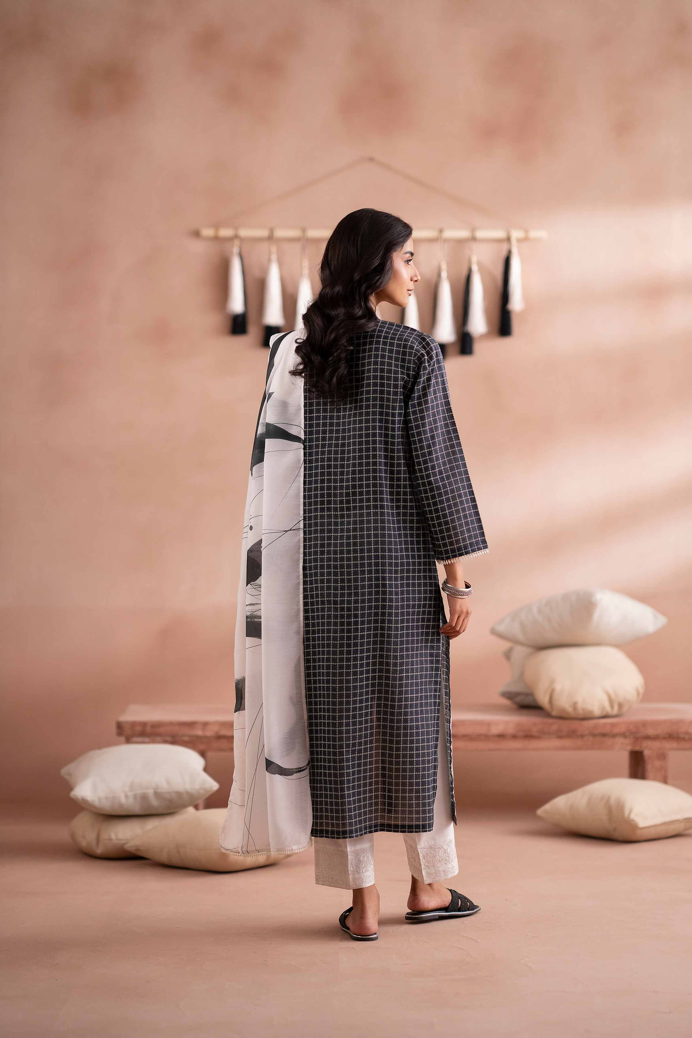 2 Piece - Printed Embroidered Suit - PS25-192 - Image 3