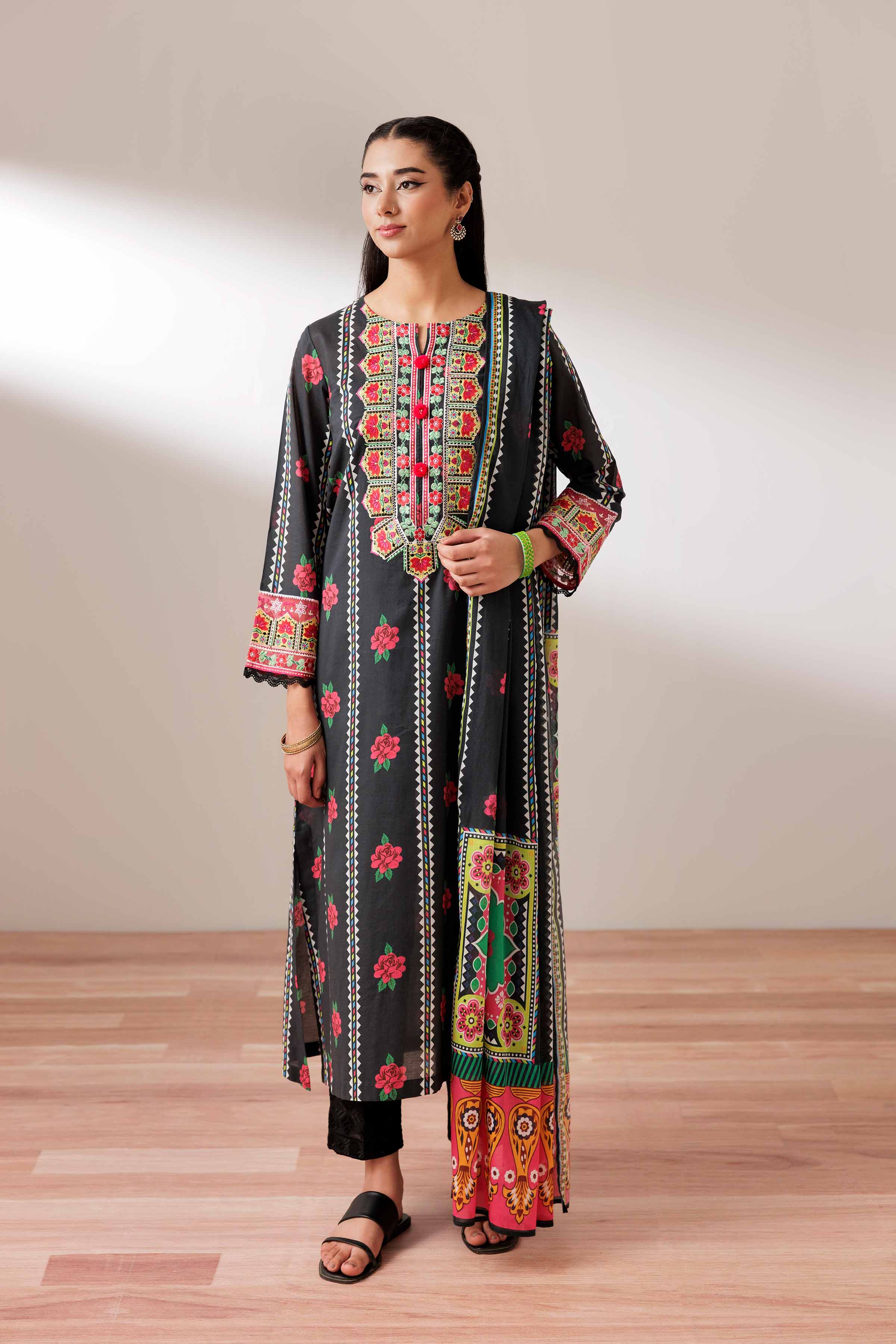 2 Piece - Printed Embroidered Suit - PS25-193 - Image 10