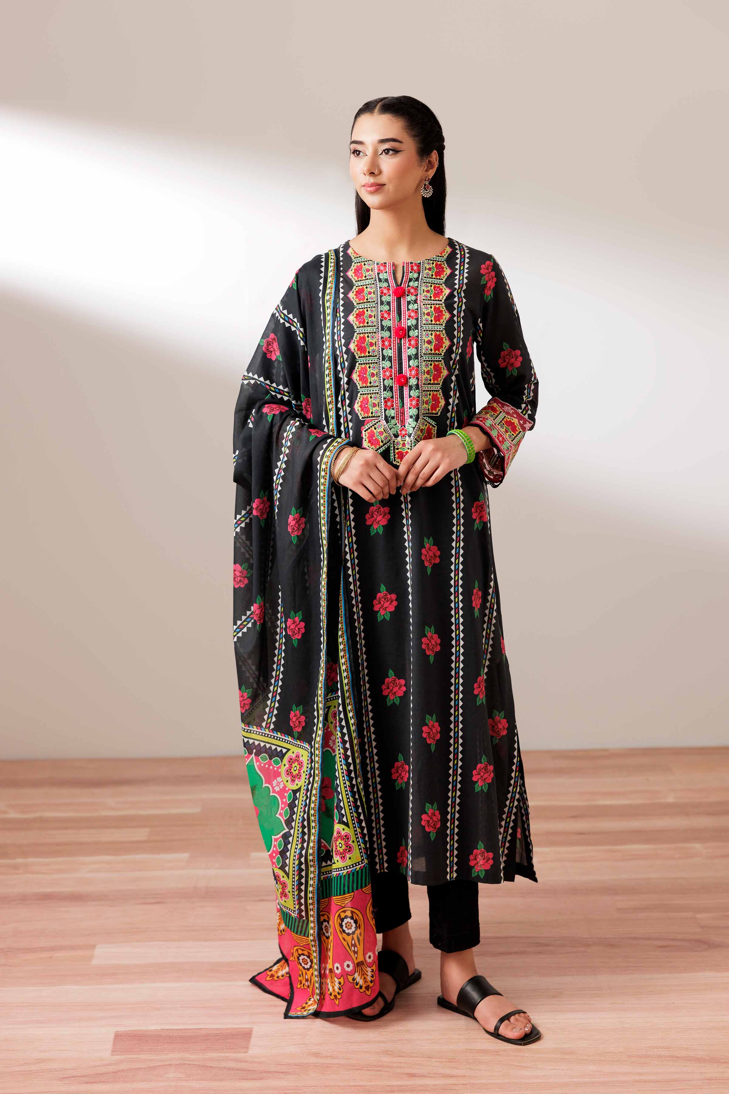 2 Piece - Printed Embroidered Suit - PS25-193 - Image 11