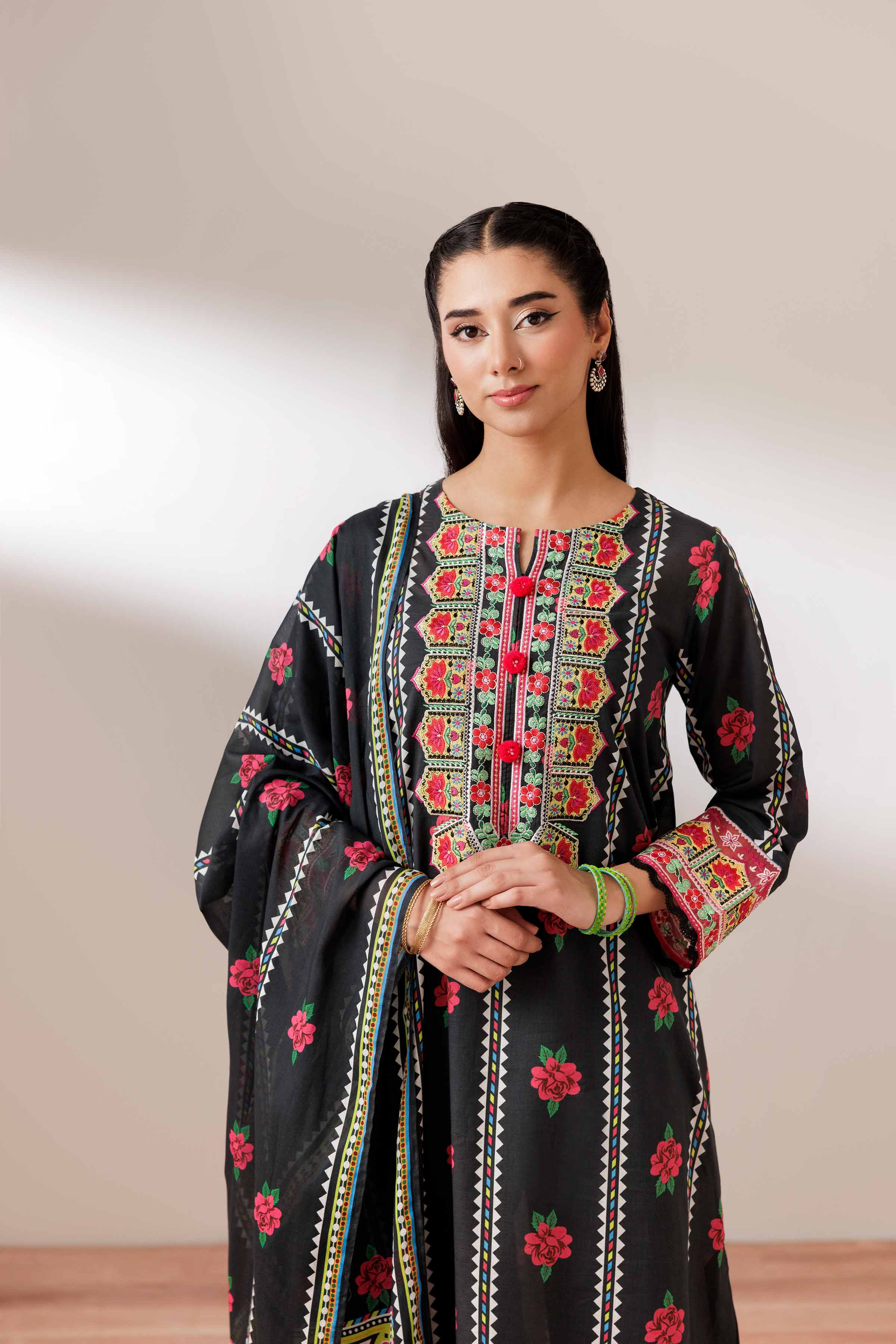 2 Piece - Printed Embroidered Suit - PS25-193 - Image 12
