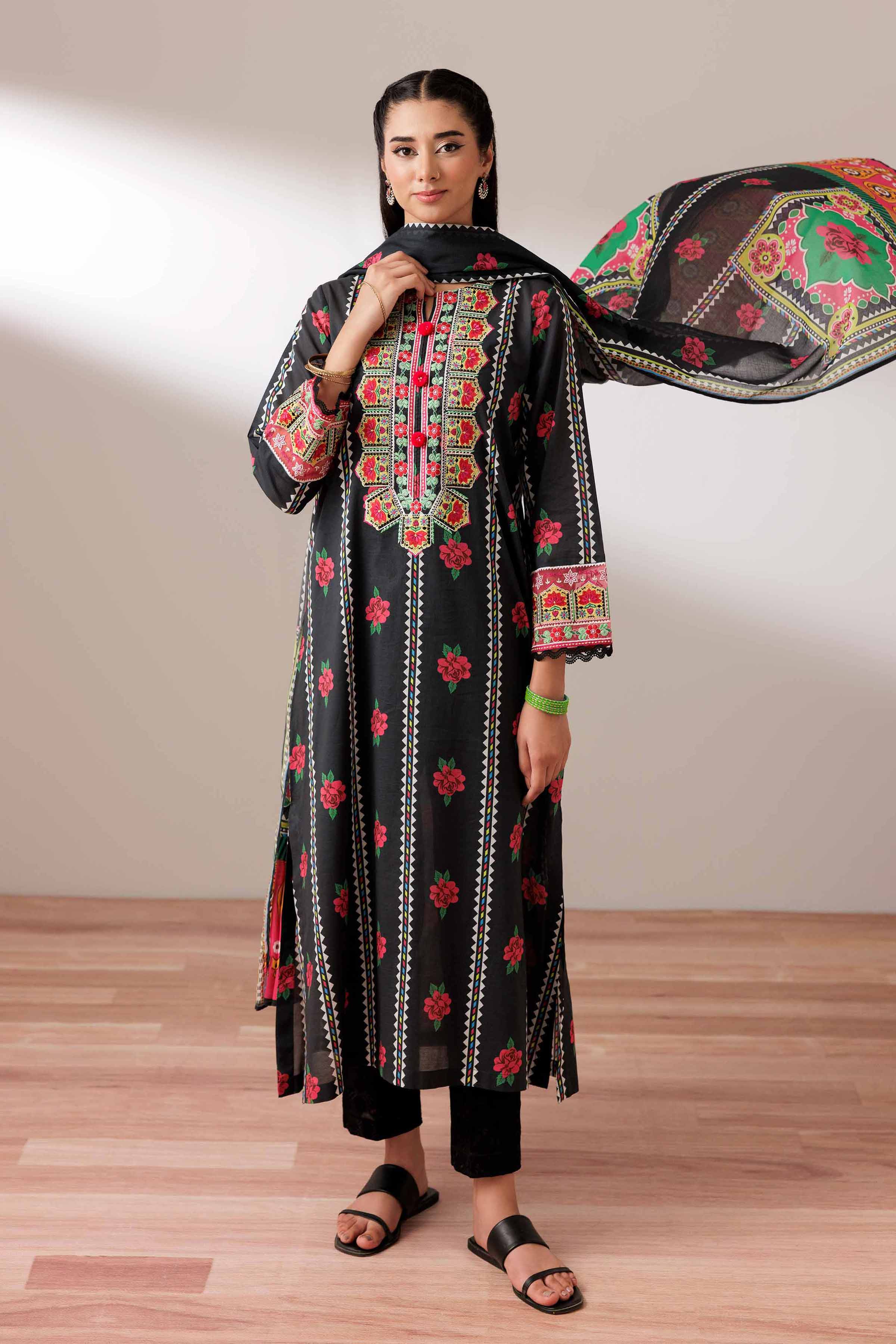 2 Piece - Printed Embroidered Suit - PS25-193 - Image 7
