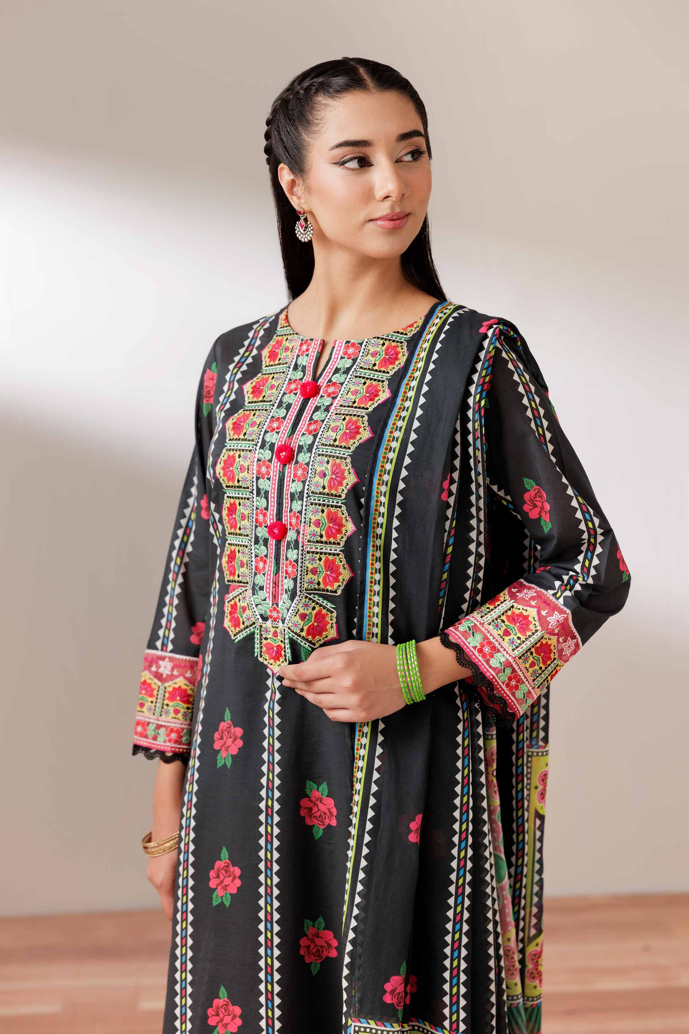 2 Piece - Printed Embroidered Suit - PS25-193 - Image 8