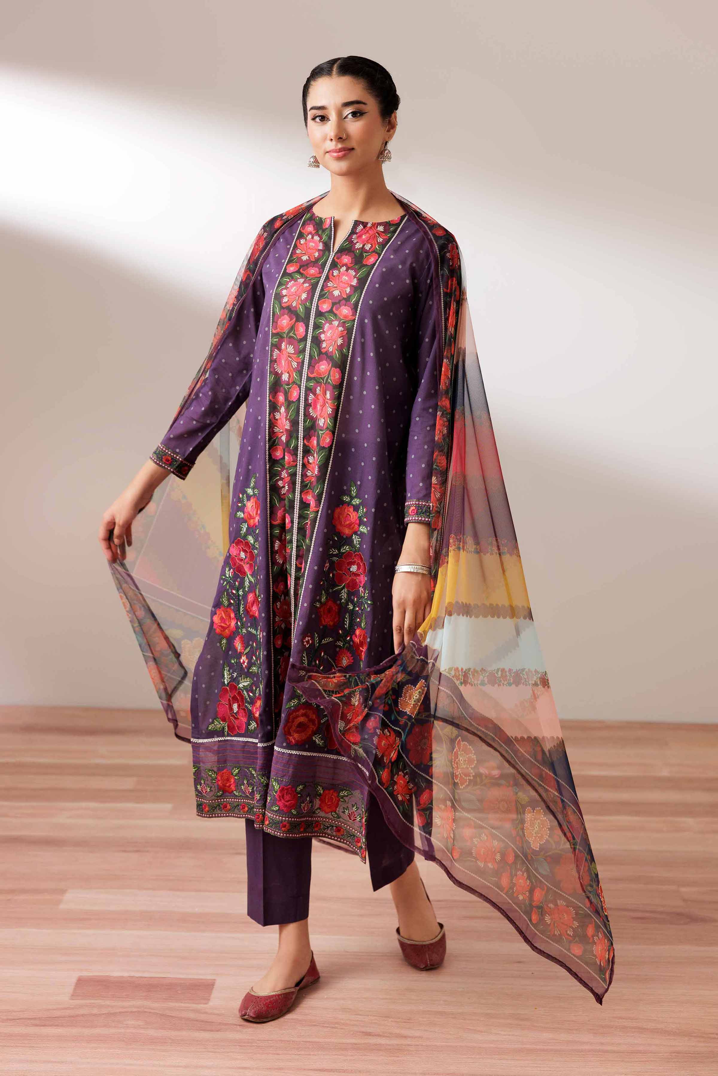 3 Piece - Printed Embroidered Suit - PS25-245