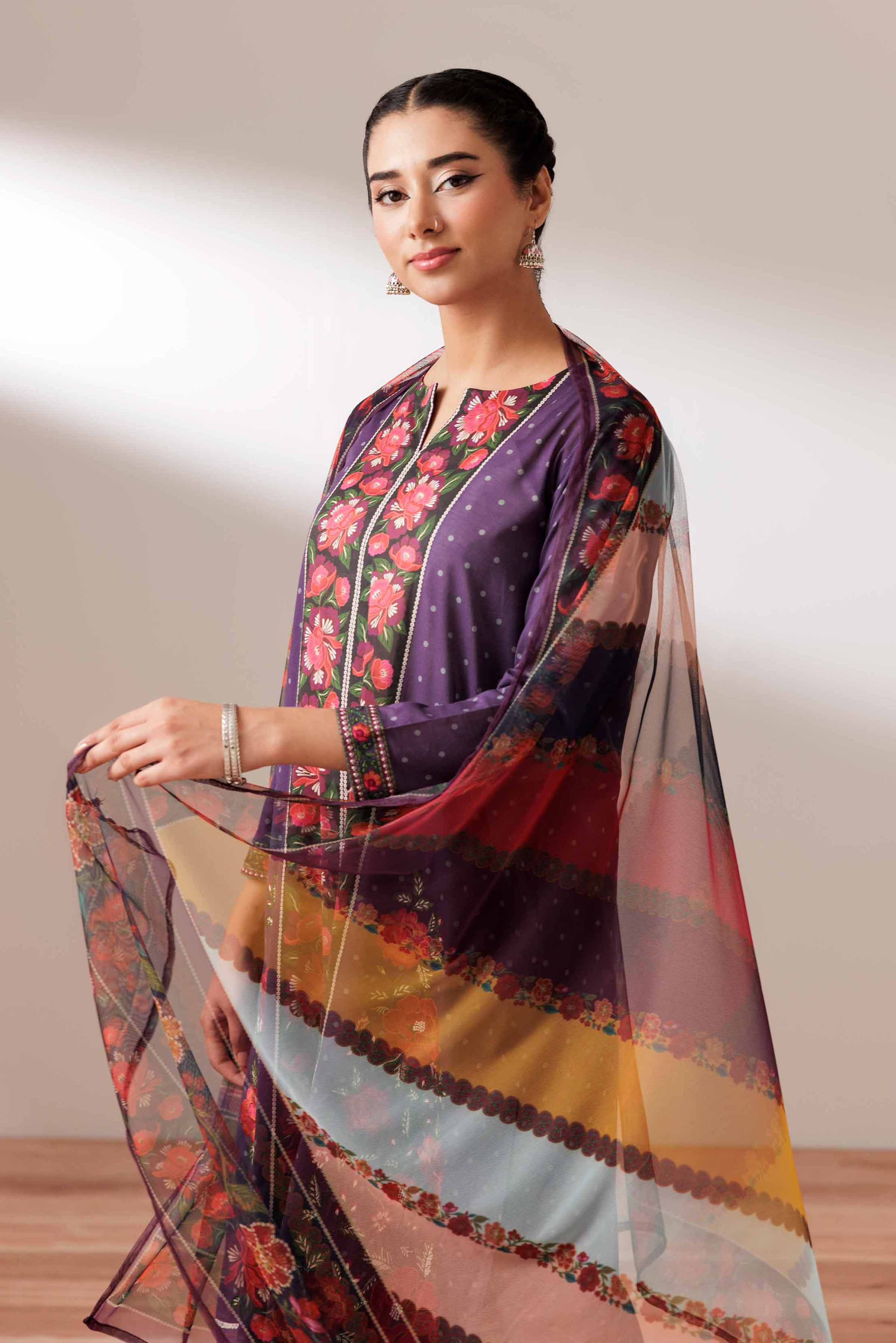 3 Piece - Printed Embroidered Suit - PS25-245 - Image 2