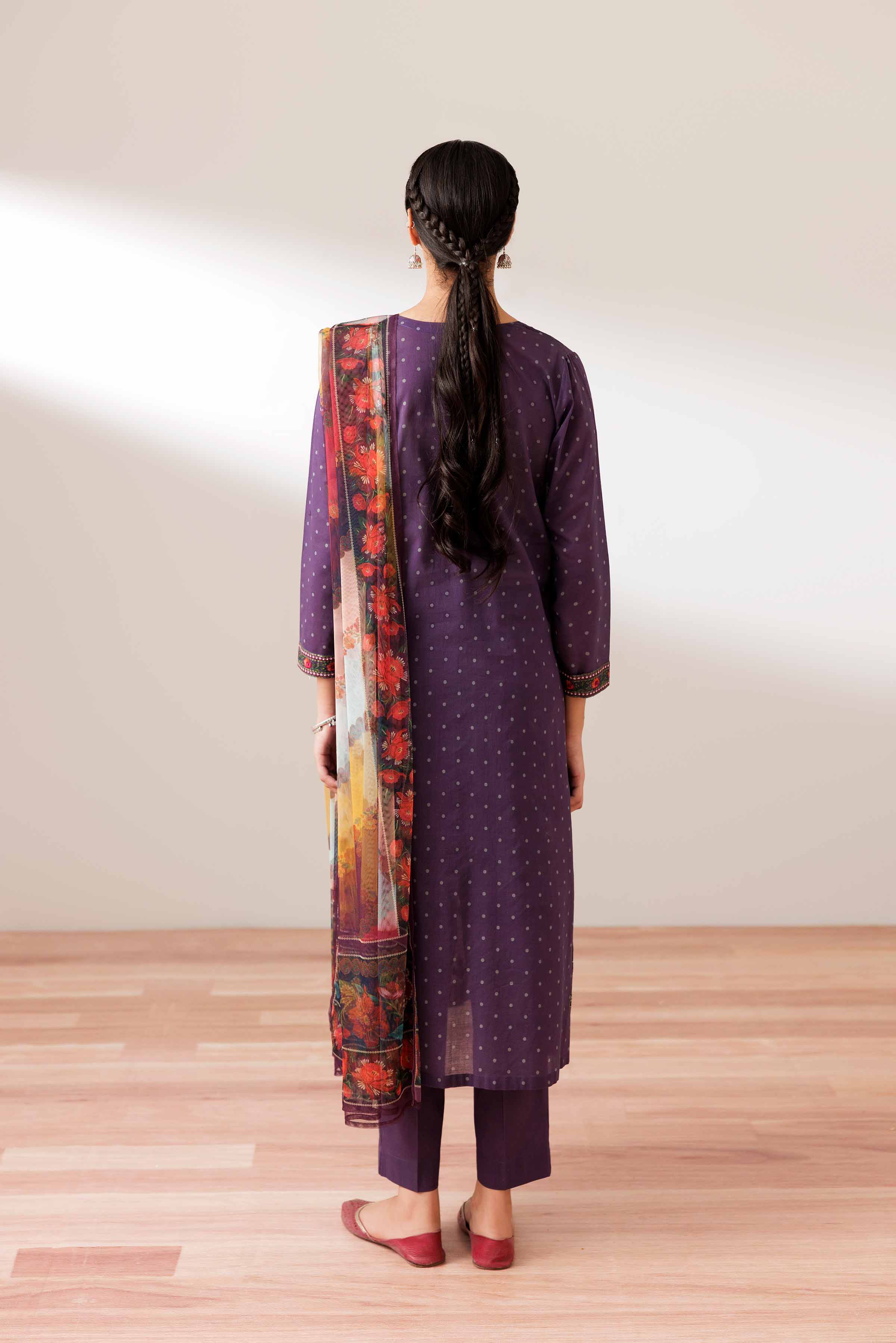 3 Piece - Printed Embroidered Suit - PS25-245 - Image 3