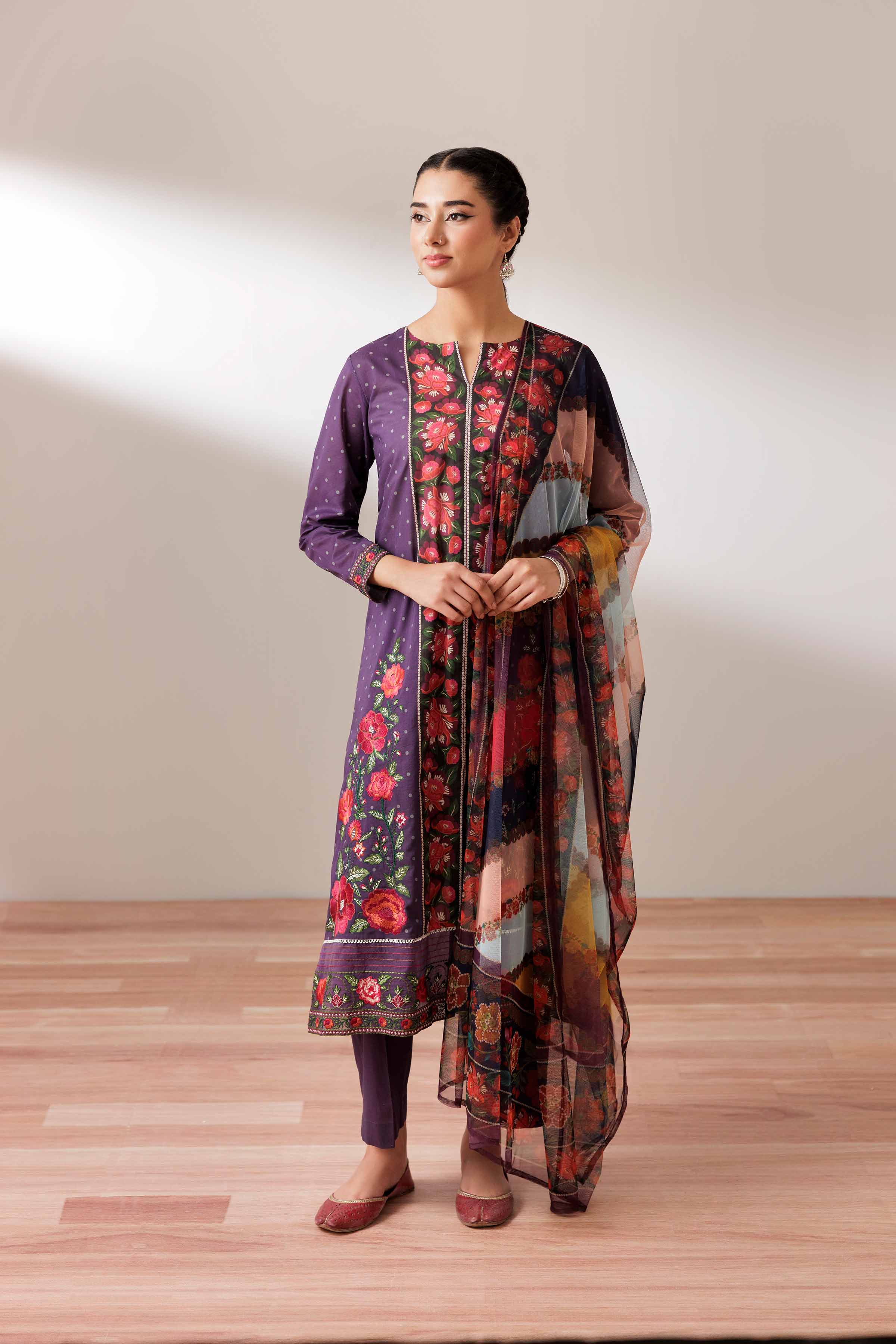3 Piece - Printed Embroidered Suit - PS25-245 - Image 4