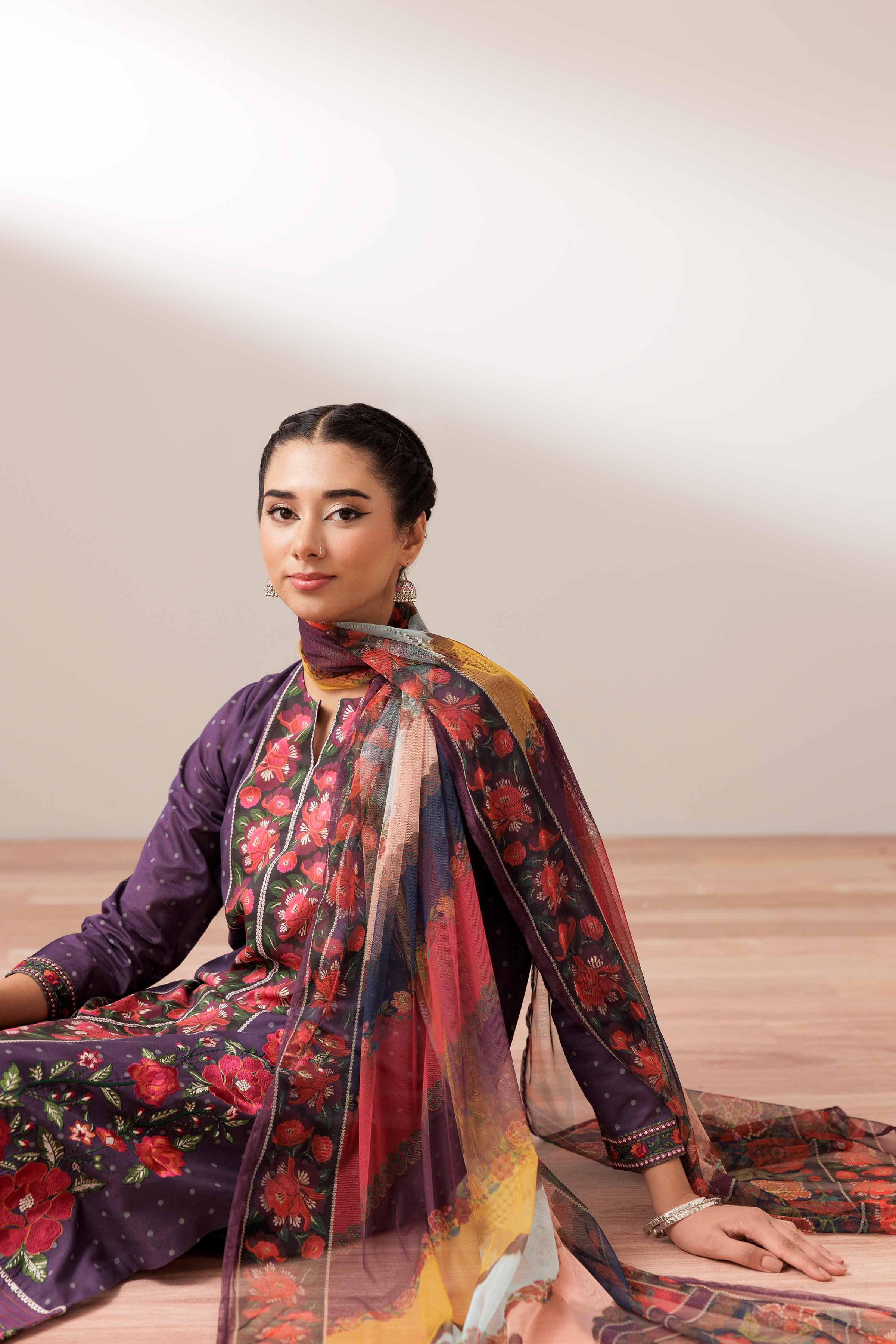 3 Piece - Printed Embroidered Suit - PS25-245 - Image 5