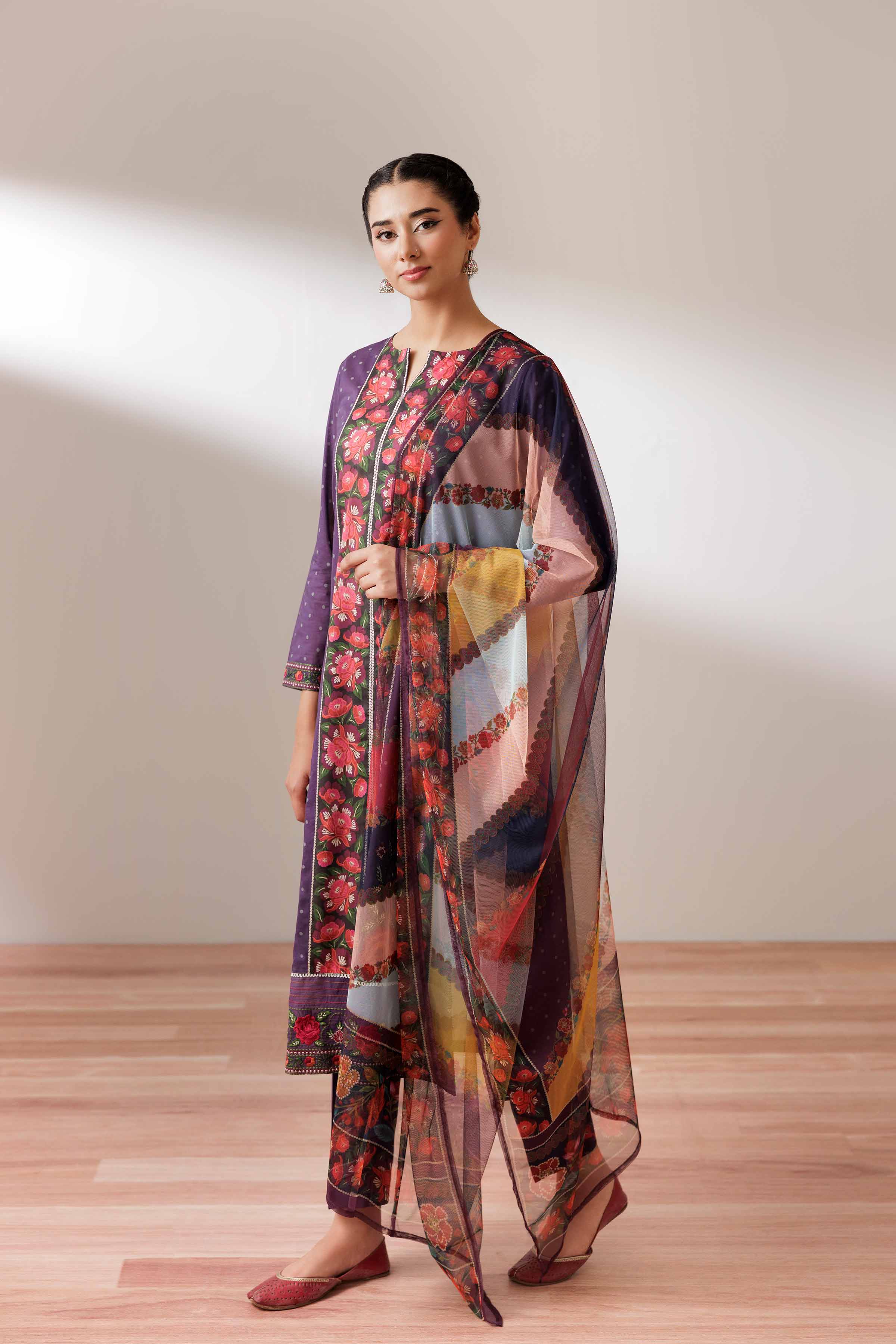 3 Piece - Printed Embroidered Suit - PS25-245 - Image 8