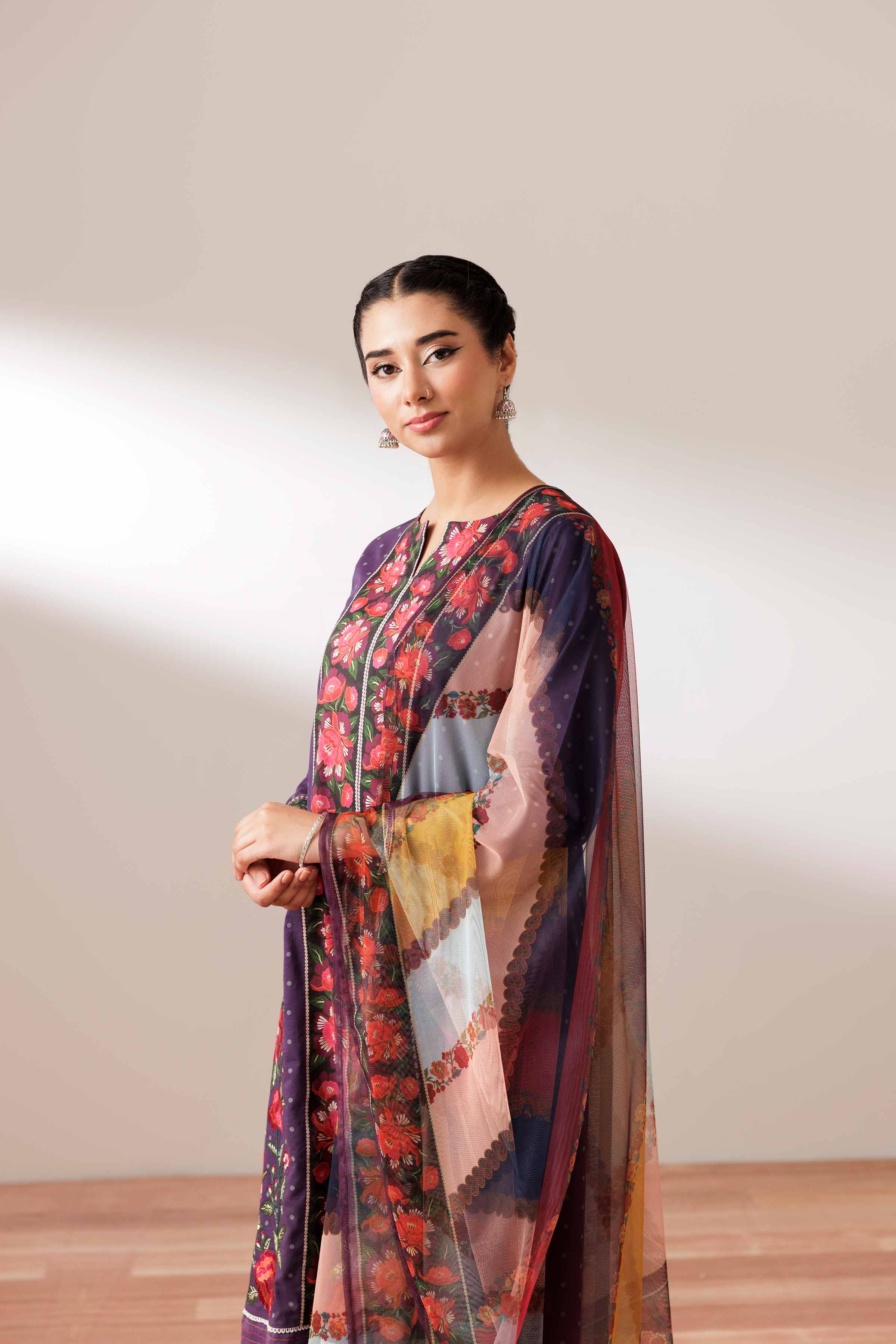 3 Piece - Printed Embroidered Suit - PS25-245 - Image 9