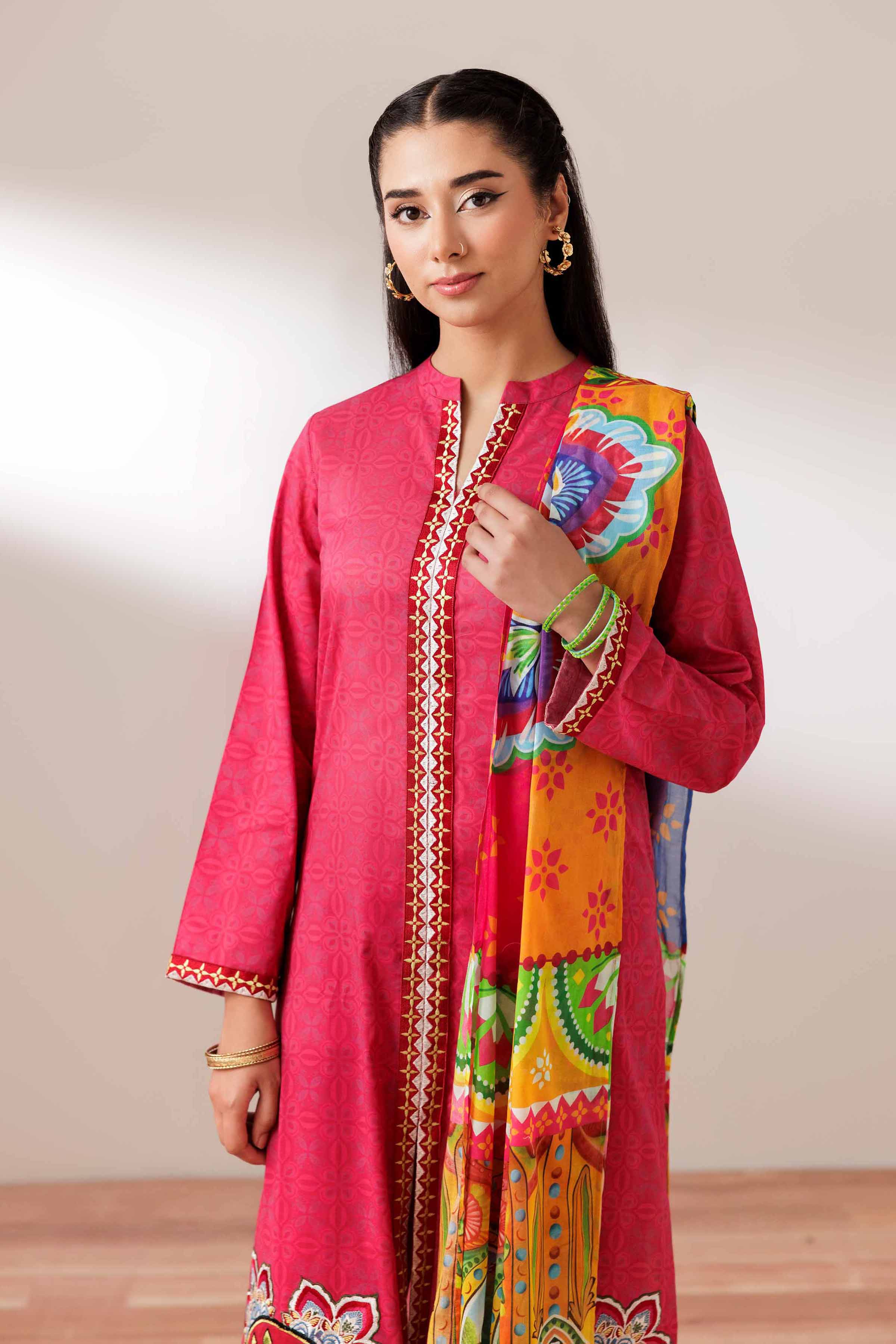 3 Piece - Printed Embroidered Suit - PS25-274 - Image 2