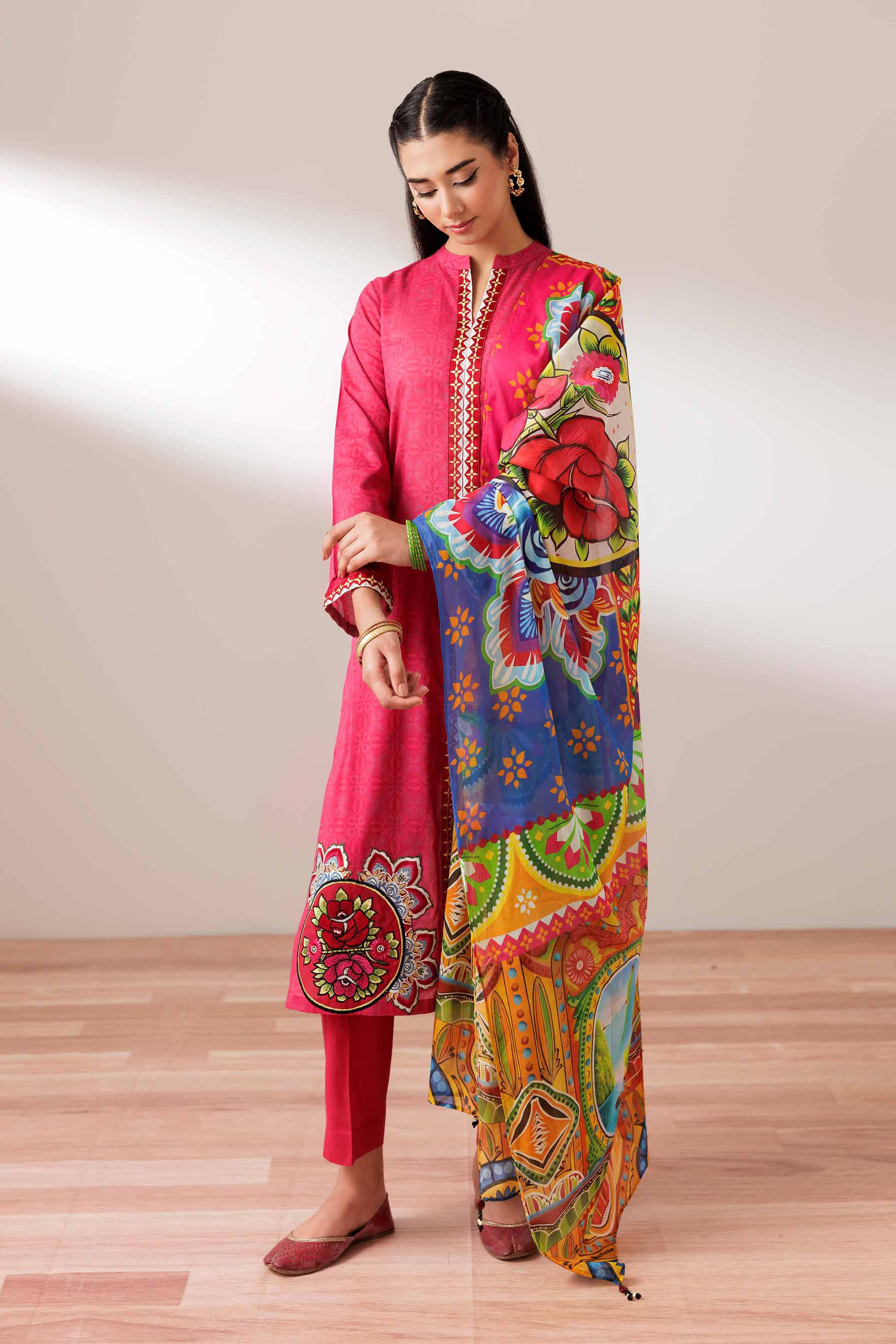3 Piece - Printed Embroidered Suit - PS25-274 - Image 3