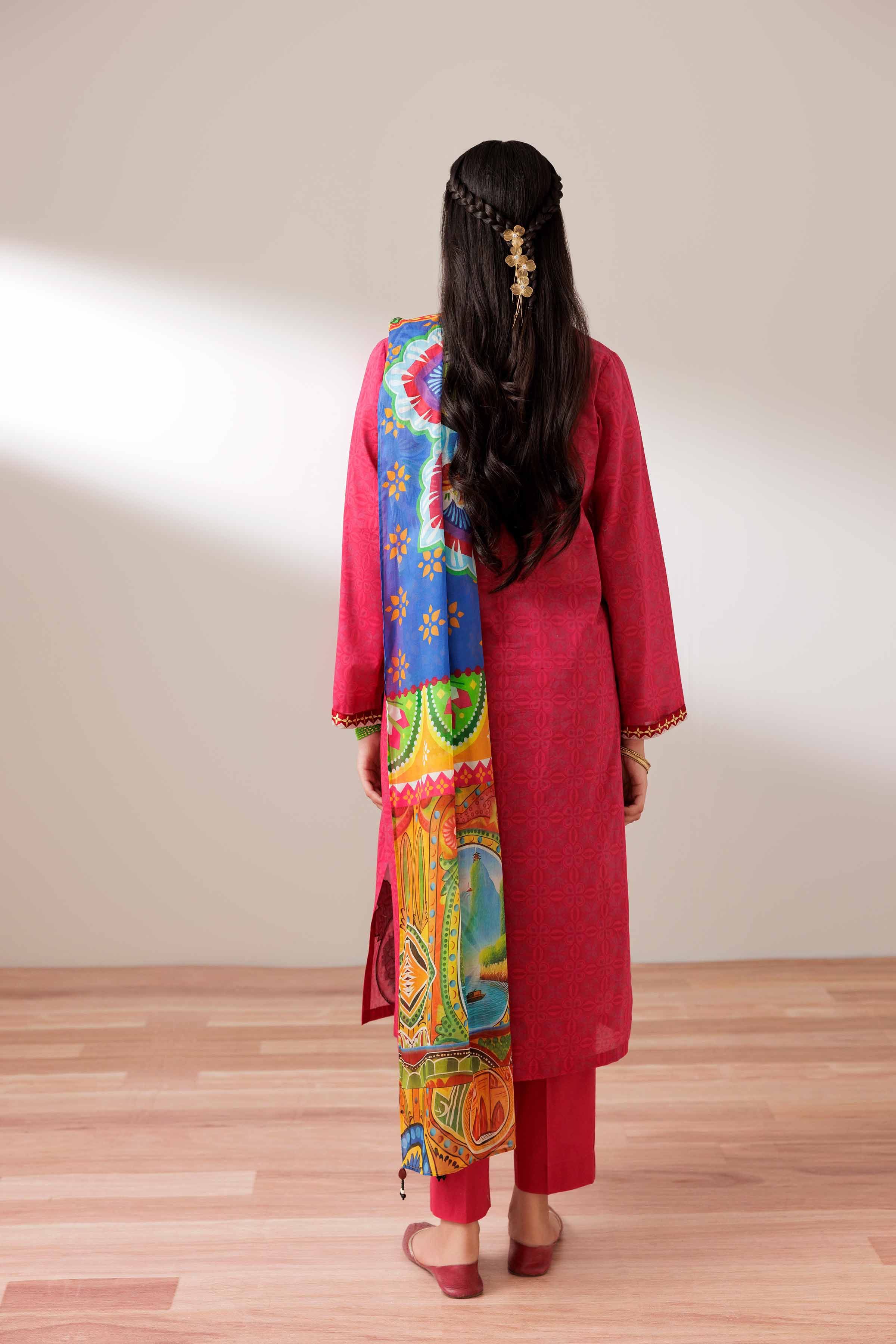 3 Piece - Printed Embroidered Suit - PS25-274 - Image 4