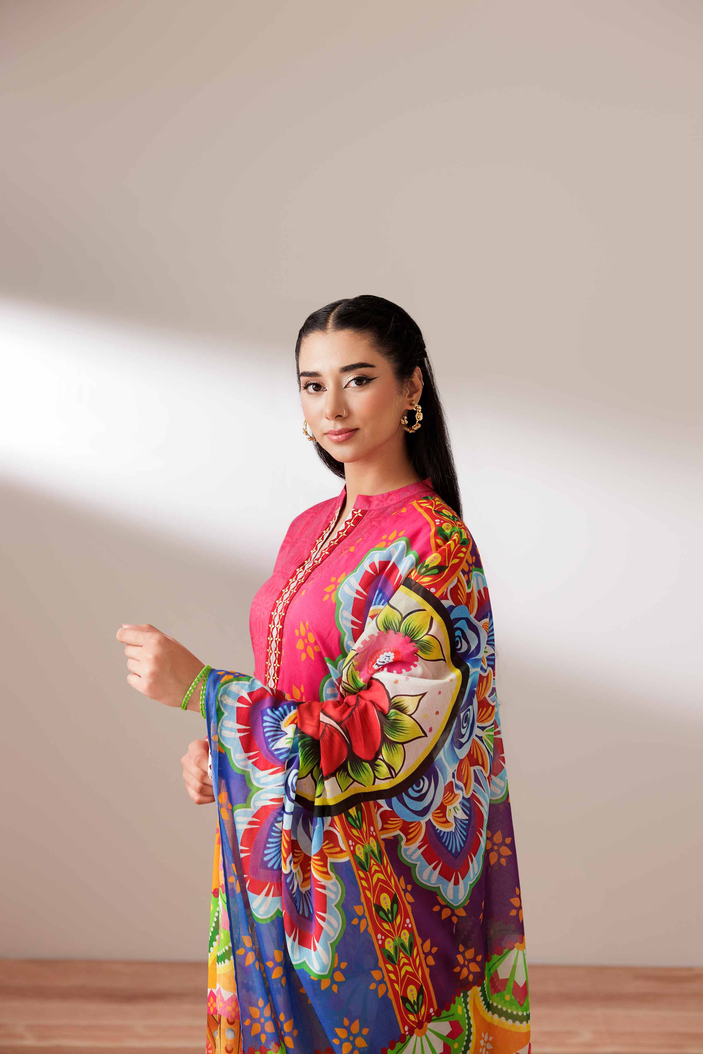 3 Piece - Printed Embroidered Suit - PS25-274 - Image 5